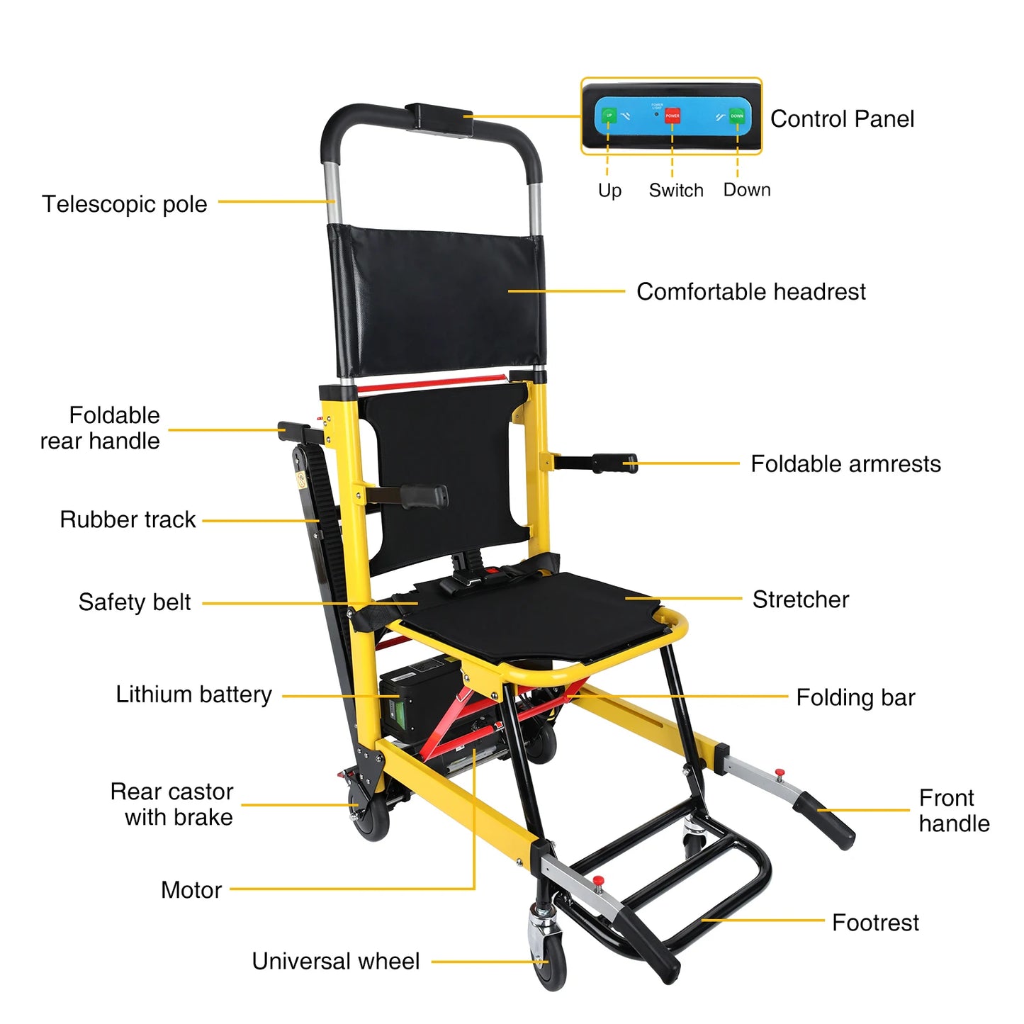 Motorized Elderly Stair Lifting Climbing Wheelchair Portable Lift Chair Elevator Assist Stair Chair Electric Wheelchair, 440 lb