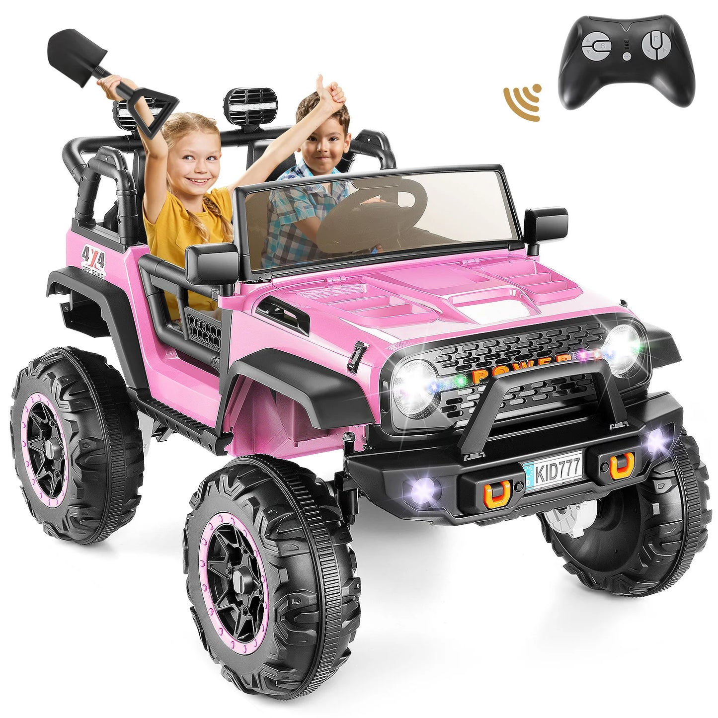 24V Kids Electric Ride on Jeep 2 Seater Battery Powered Truck with 20'' Wide Seat, 4x100W Powerful Wheels, Music, Remote Control