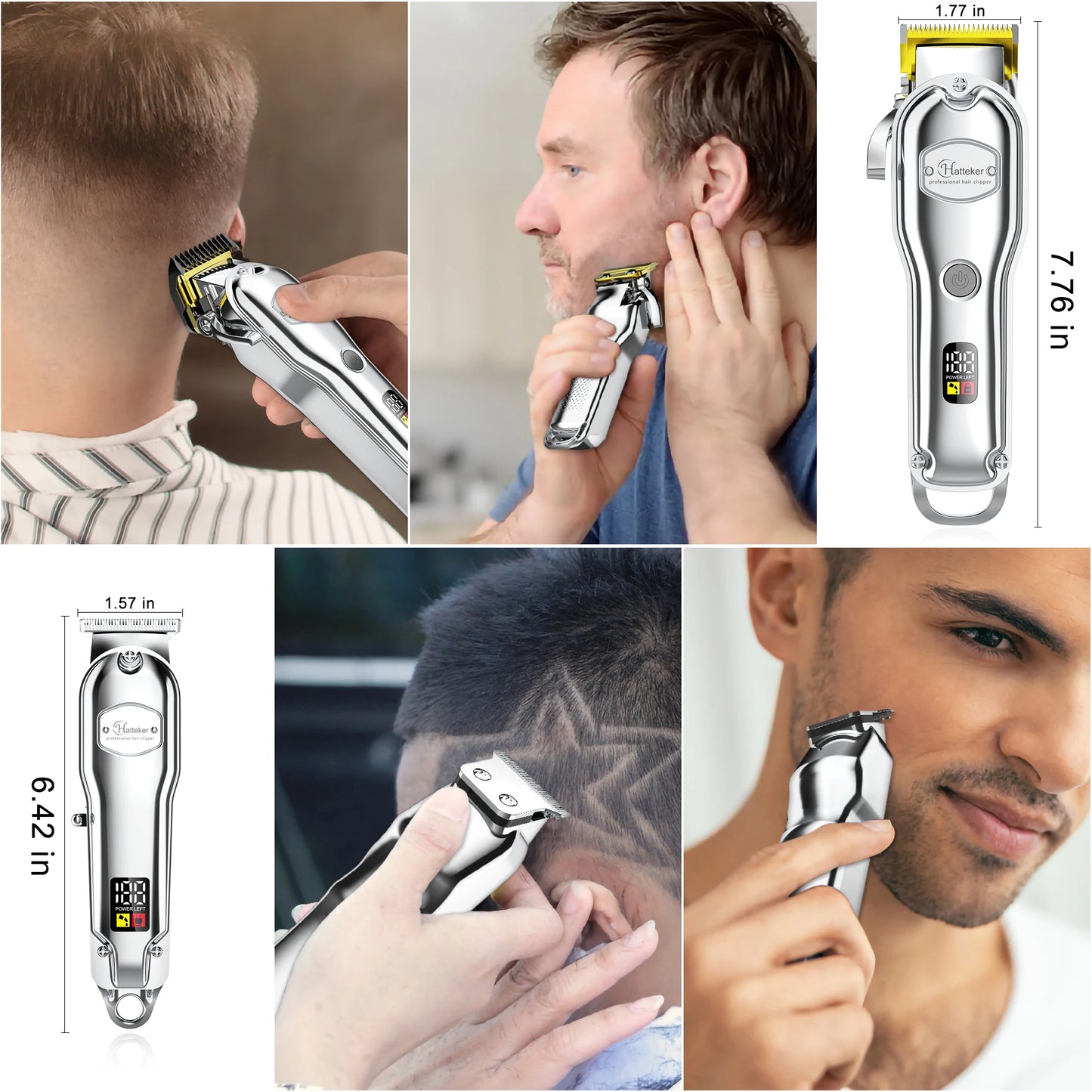 Hatteker Professional Hair Cutter Mans Hair Clipper Set Metal Electric Cordless Hair Trimmer for Barber LCD Display Hairdressing
