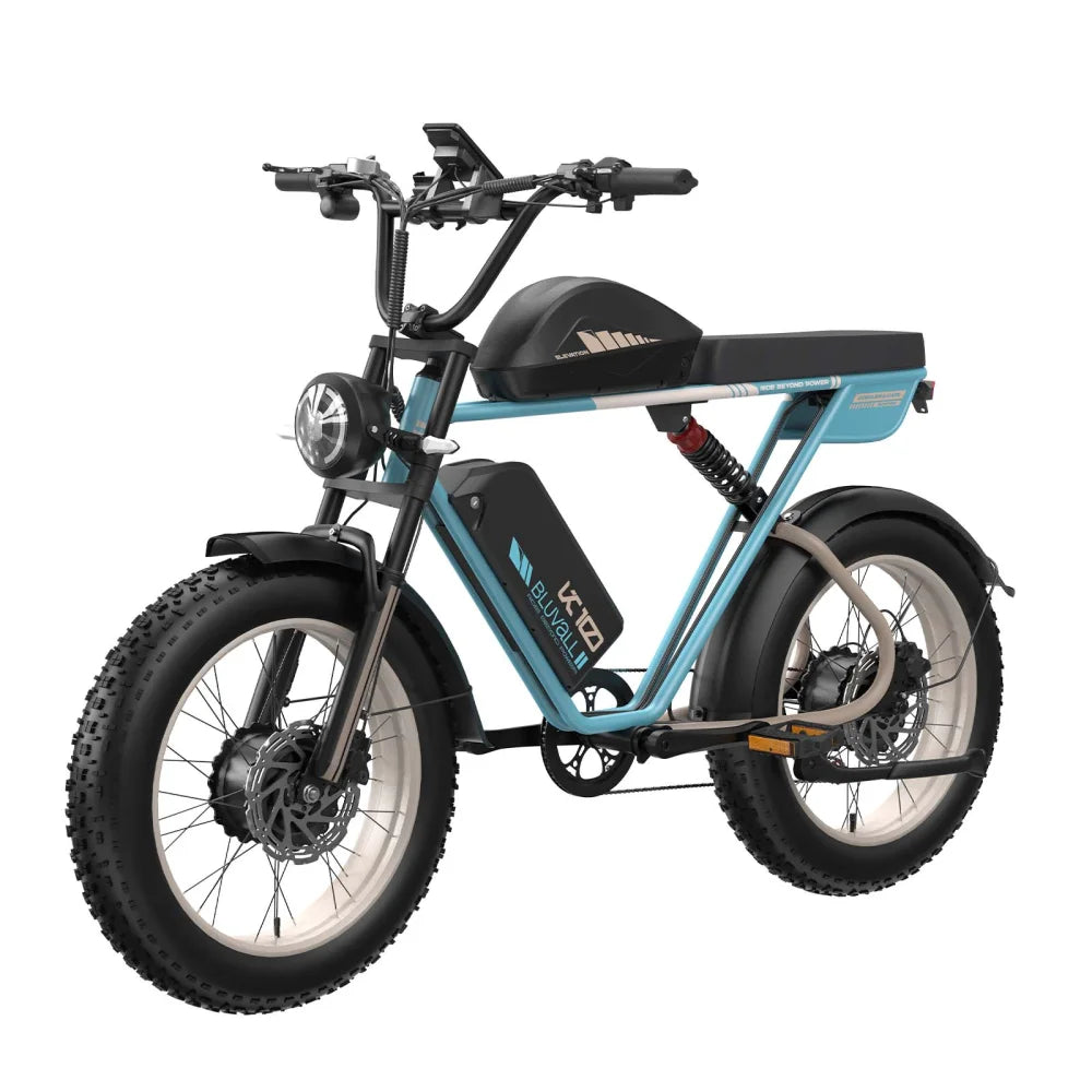 Dual Motors 52V 23AH Electric Bicycle 3000W Peak 37MPH 20" Fat Tire Ebike Full Suspension Adult E-Bike for Off-Road Mountain
