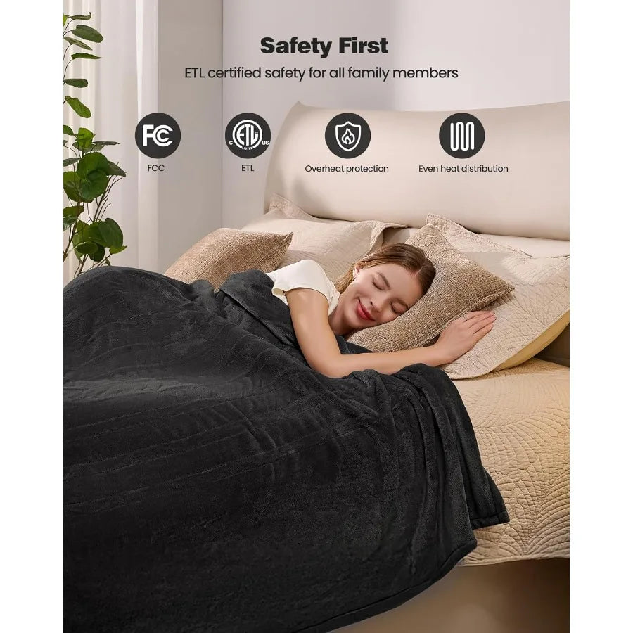 Electric Blanket King- Soft Heating Blanket Dual Control and 9 Heat Levels 10H Timer Soft Flannel to Sherpa Fast Heating Electr