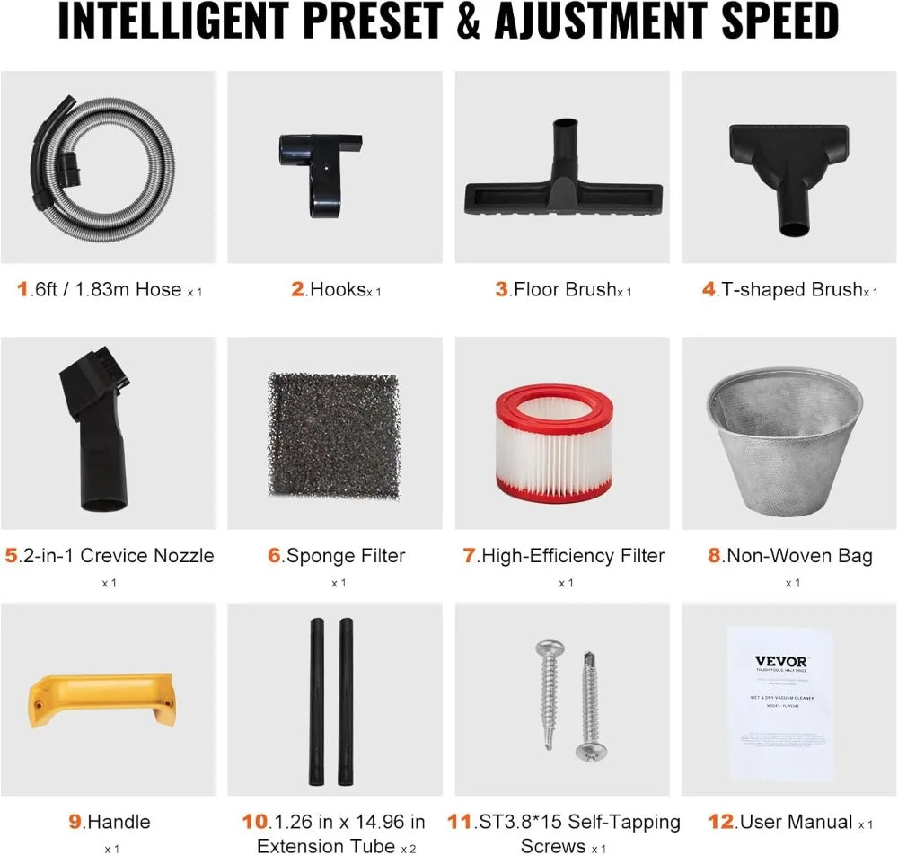 8 Gallon Wet Dry Vacuum Cleaner with 6HP Power, Blower Function & Attachments - Ideal for Car, Carpet, Pet Hair Cleaning