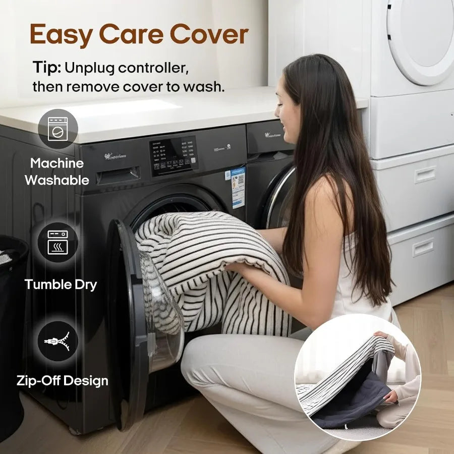 2-in-1 Weighted Heated Blanket for Back Pain Heated Weighted Blankets 60x80 15lbs 6 Heating Levels 1-10H Auto Off Soft Ribbed F