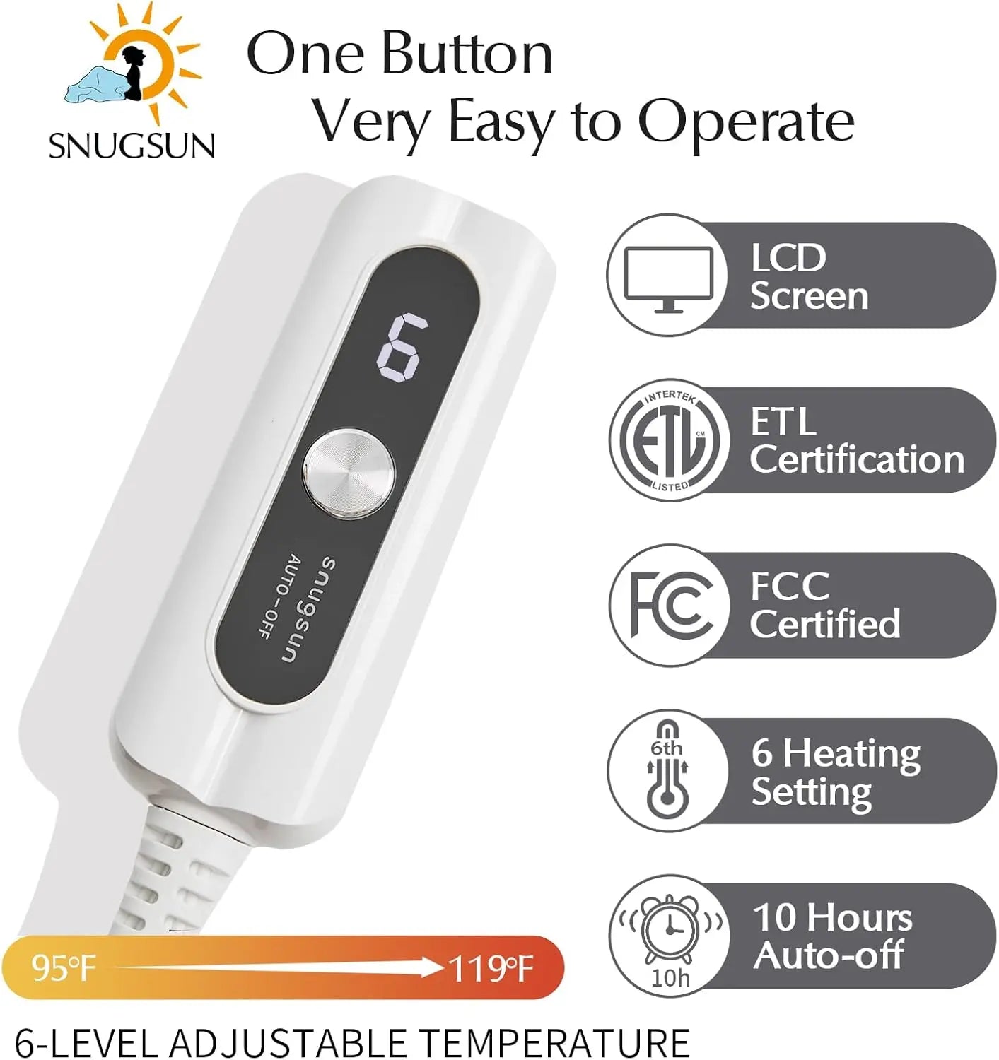 King Size Electric Heated Blanket with Dual Control, 6 Heat Levels & Auto-Off, Soft Flannel Sherpa Material