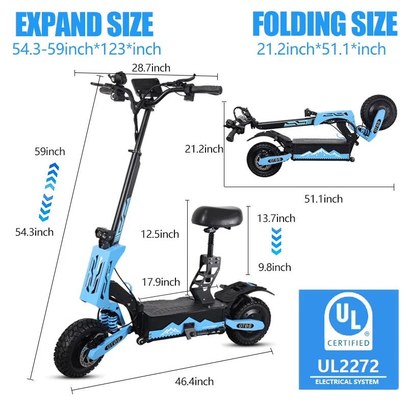 Arwibon 5600W Adult Electric Scooter Dual Motor Top Speed 46MPH,60V27AH, 11-inch Off-Road Tires Sport Folding eScooter with Seat