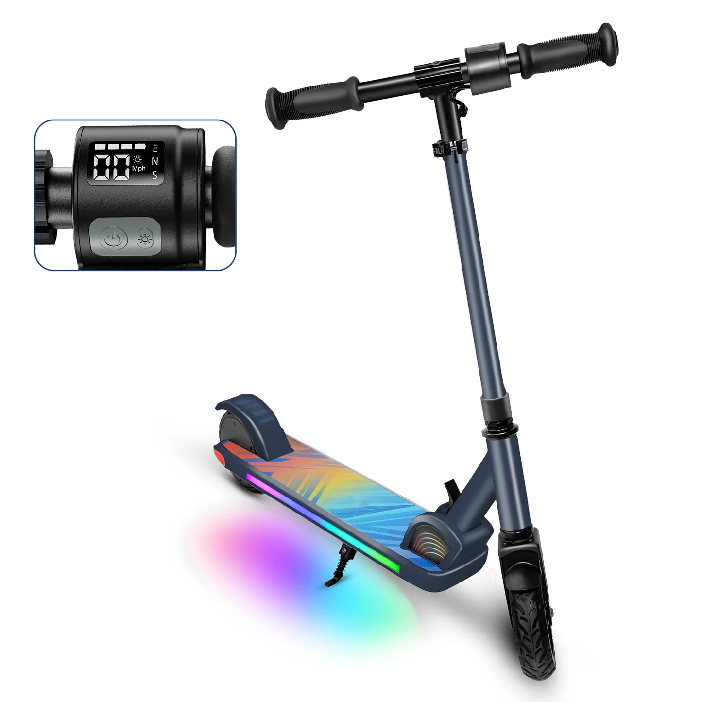 Kids Electric Scooter for Ages 6-14,150W Motor,4 Adjustable Height&Speed,LED Display&Colorful Lights,Best Gifts for Girls&Boys