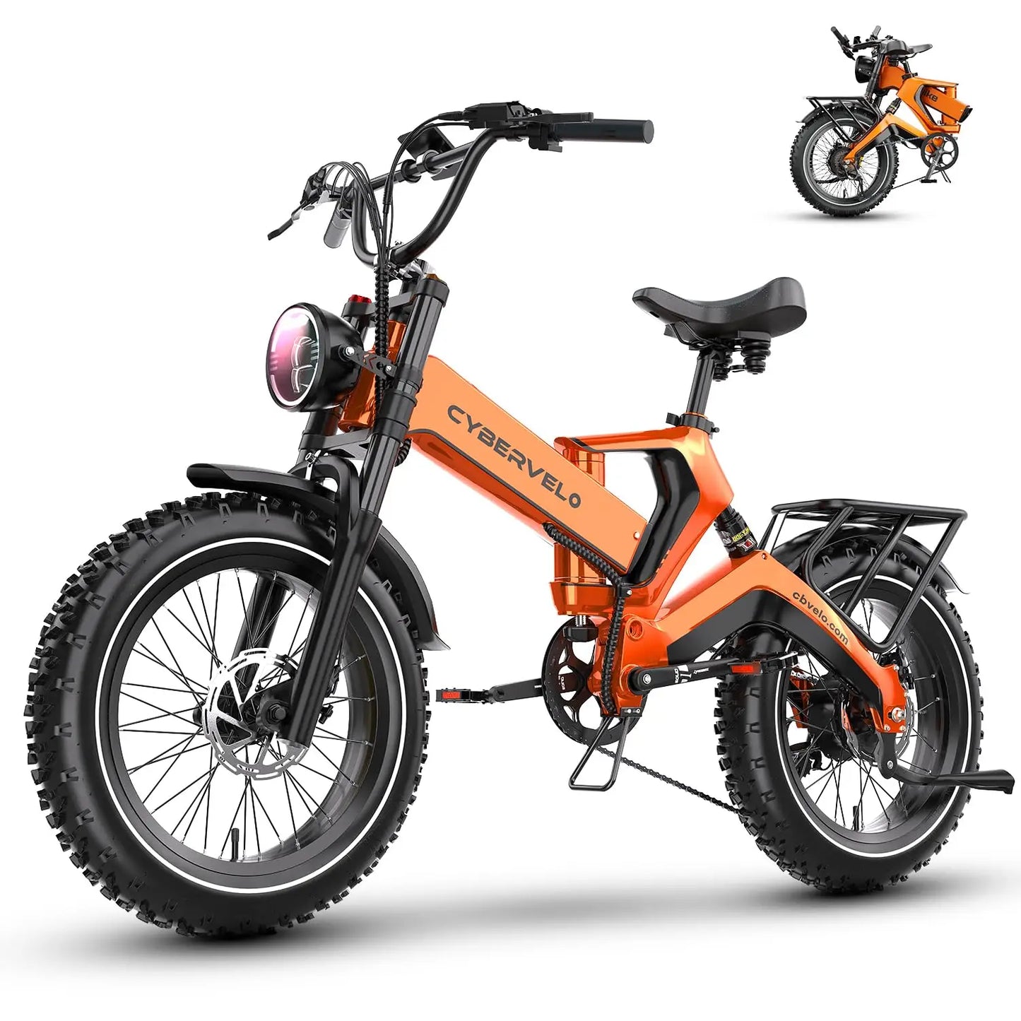 Cybervelo 2000W Peak Folding Electric Bike for Adults, 35MPH 100Miles, 48V 25Ah Removable Battery, 20"x4.0 Fat Tire E-bike EK6