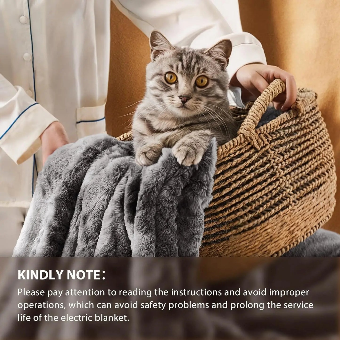 Electric Heated Throw Blanket 50x60 Inches, 10 Heat Levels, Auto-Off Timer, Overheat Protection, Faux Fur Sherpa