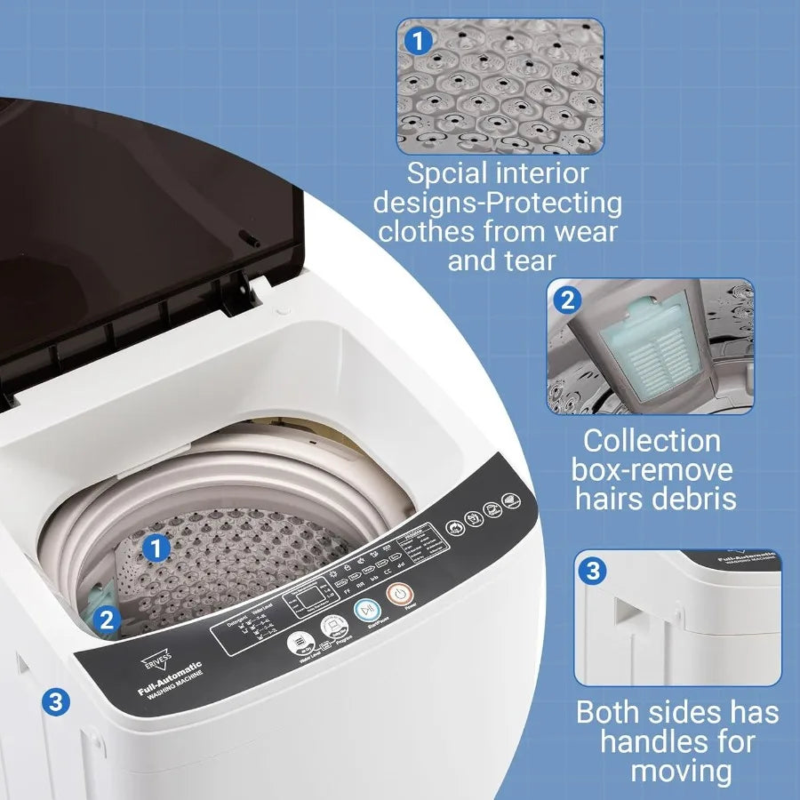 16 lbs Portable Washing Machine 2.0 Cu.Ft Capacity Full Automatic Washer for Homes Apartments 8 Wash Programs Compact Laundry W