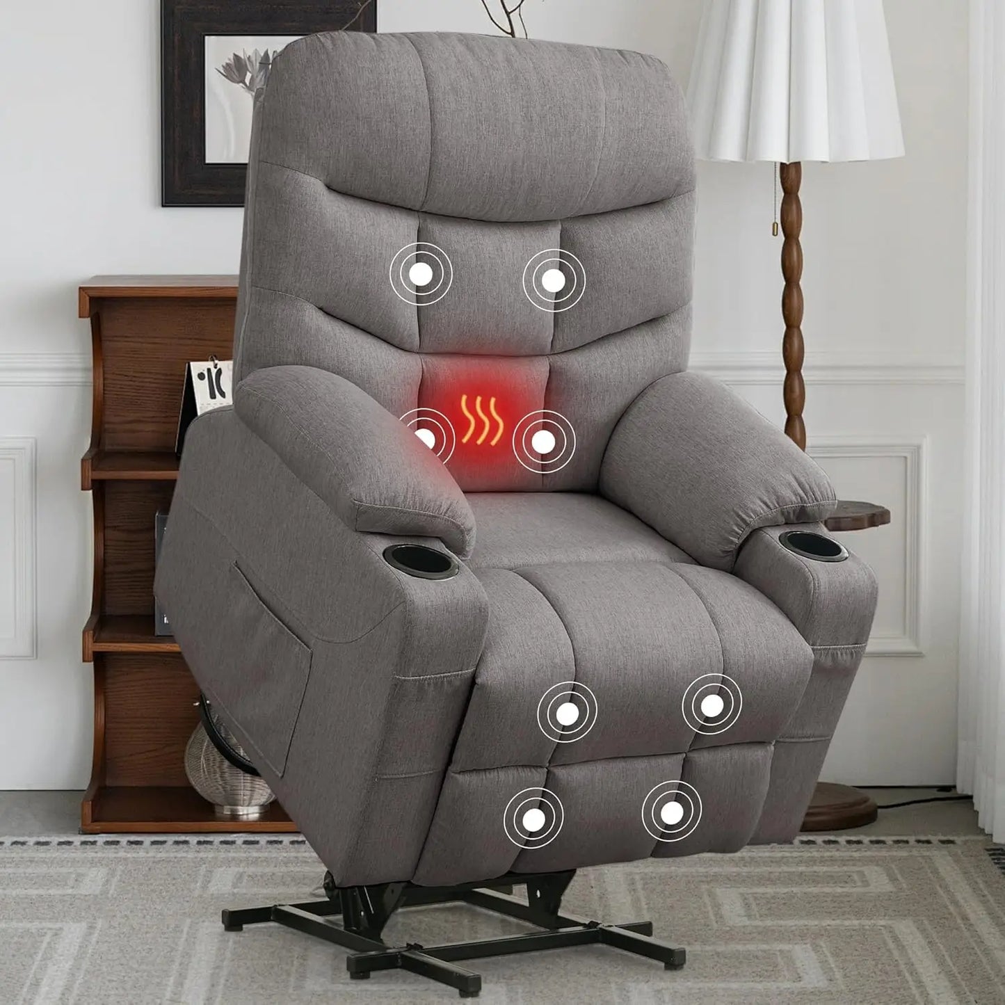 Power Lift Recliner Chair for Elderly and Adults, Electric Recliner with Remote Control and Cup Holders for Living Room