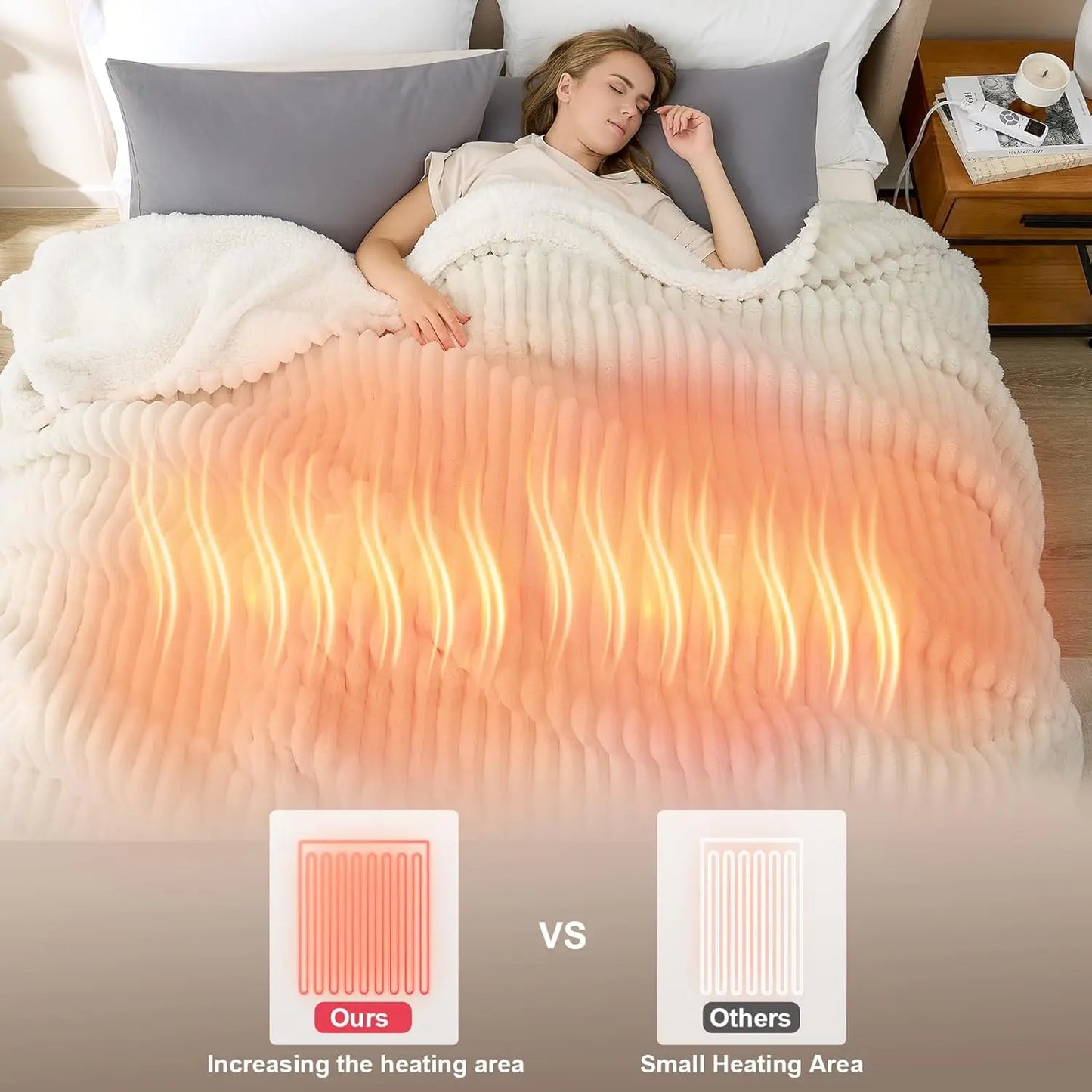 Electric Heated Blanket with 9 Heat Levels, 10-Hour Timer Auto Shut Off, Washable Soft Warm Winter Throw, 50x60 Inches Beige