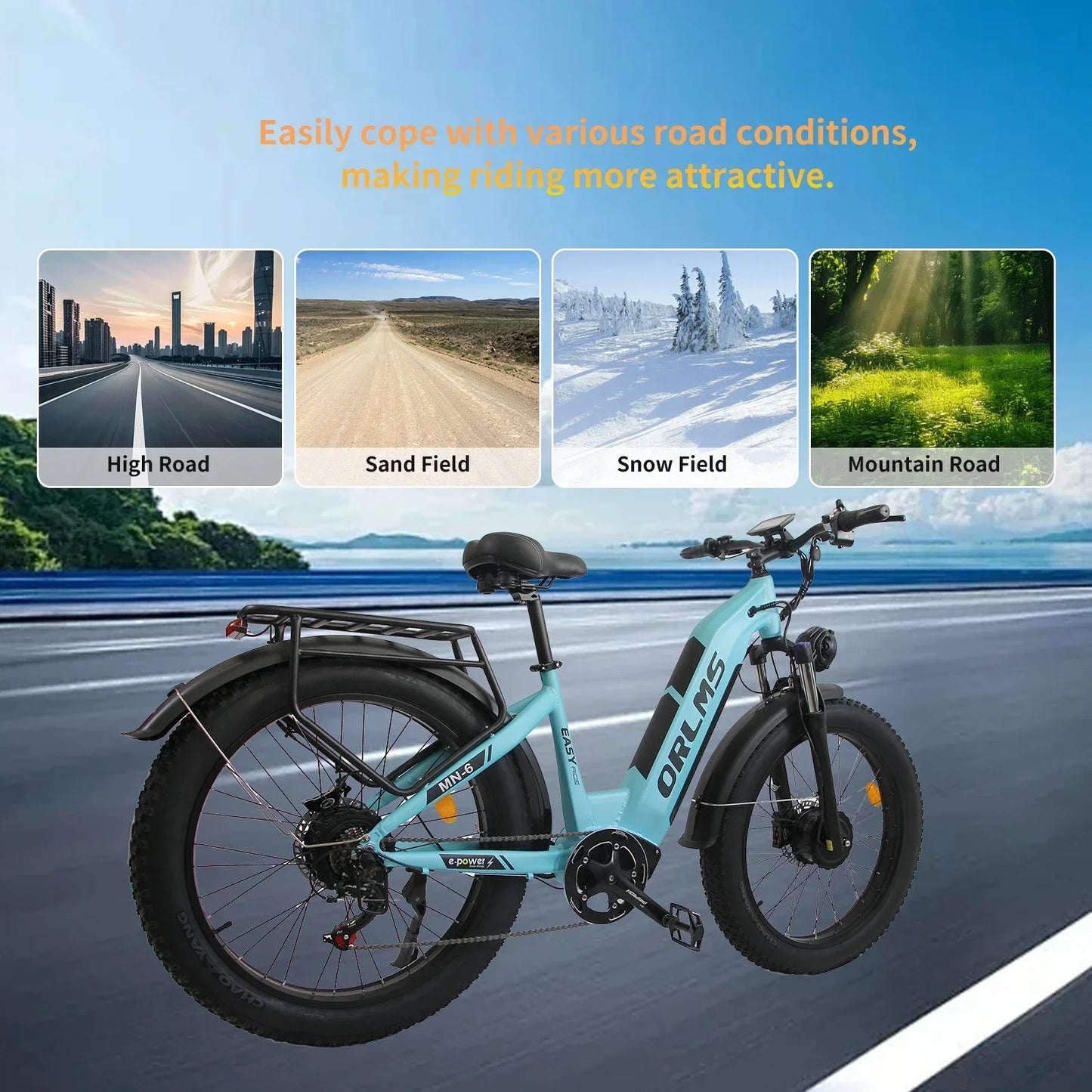 ORLMS MN-6 1000W*2,adult E-bike 52V 23Ah battery Electric Bike,26-inch All-terrain fat tire E-Mountain bike
