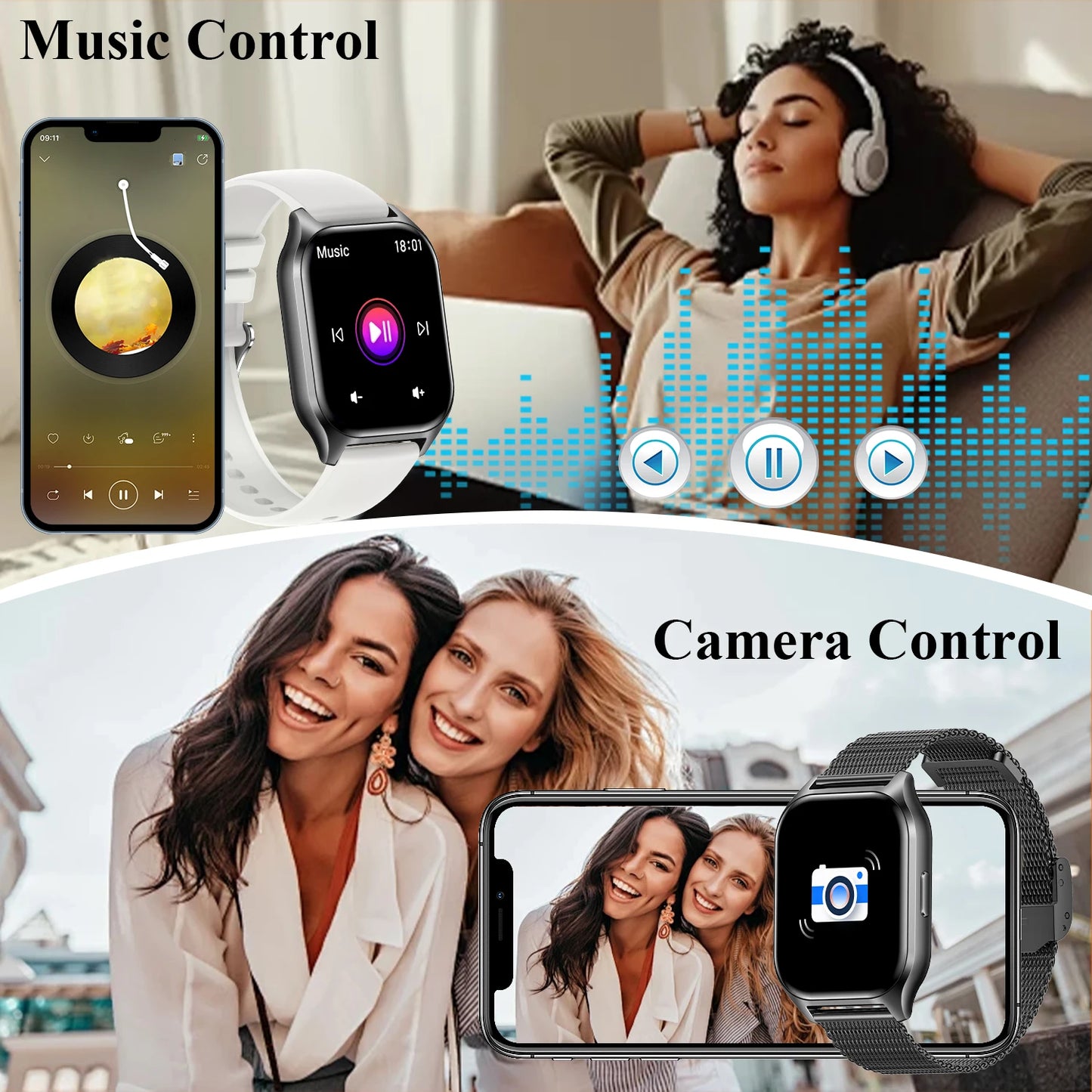 Touch Screen Sports Smart Watch With Make/Answer Call,Message Alerts,Fitness Tracking,Voice Assistant Smart Watch For Women/Men