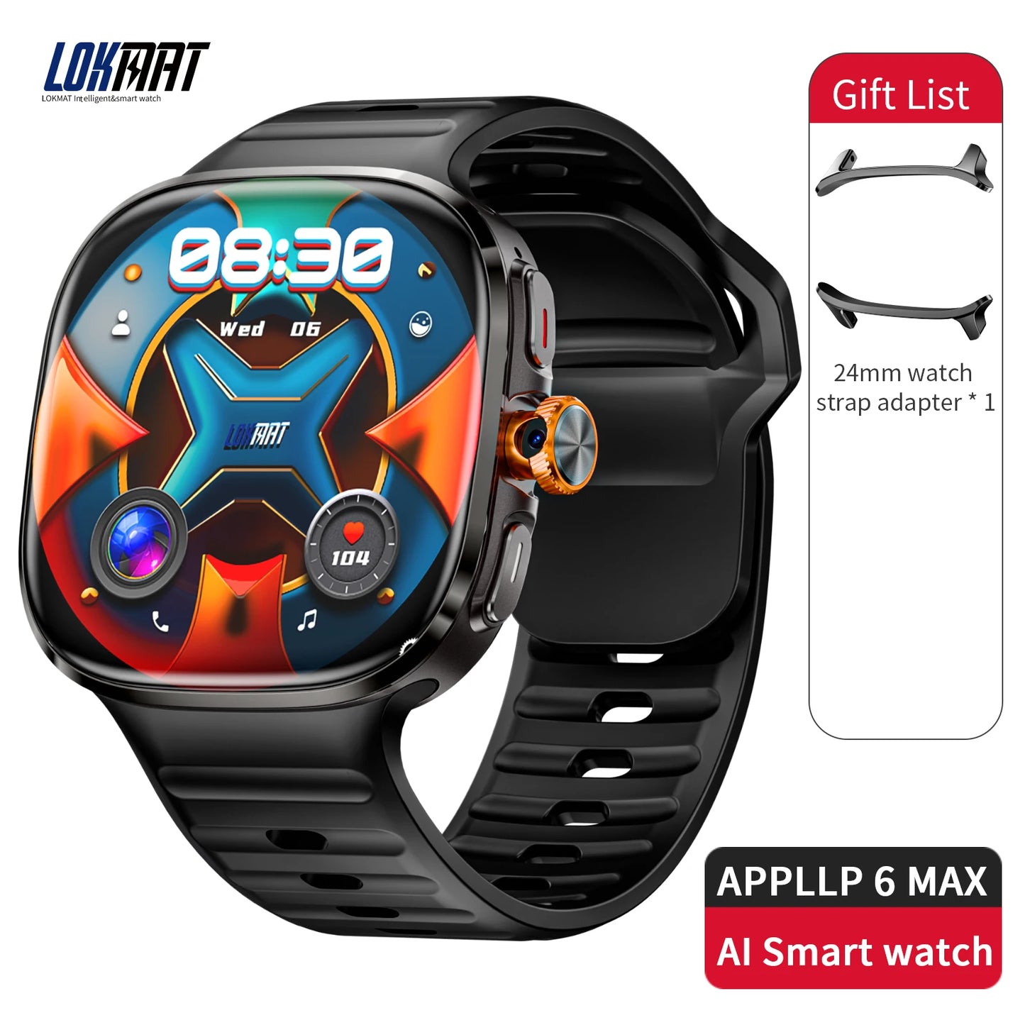 LOKMAT New APPLLP 6 MAX Android Smart Watch Phone Amoled Touch Screen Rotating Camera AI Translation Function Chatgpt