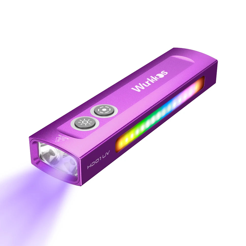 Wurkkos HD01 UV Multifunctional EDC Flashlight 1200 LM with 365nm UV light White flood 90CRI LED Waterproof Side RGB Lights IP65