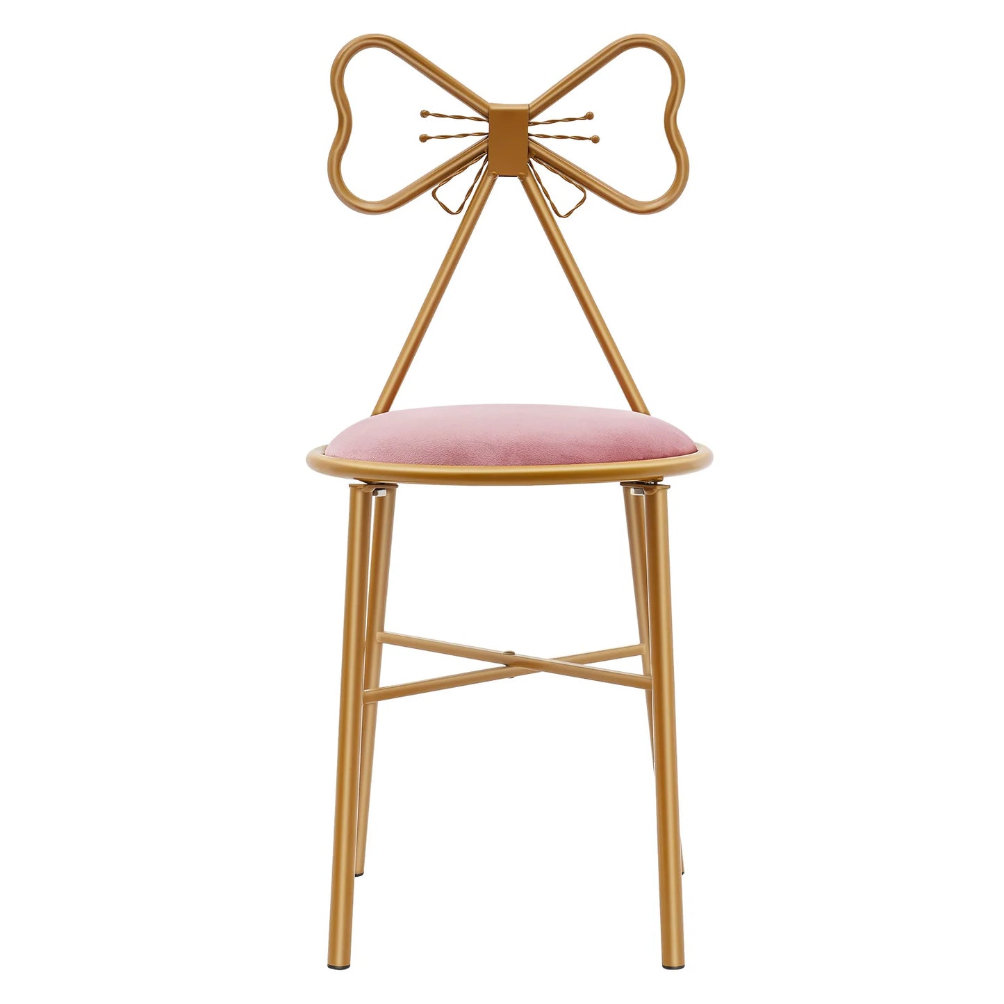 Elegant Pink Butterfly Backrest Chair with Soft Cushion, 100kg Load Iron Frame Dining Chair for Living Room Bedroom Cafe Decor