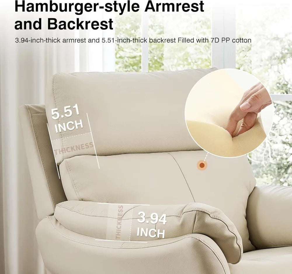Genuine Leather Recliner Chair, Top Grain Italian Water-Washed, Lazy Boy Style for Living Room Theater Bedroom, Beige