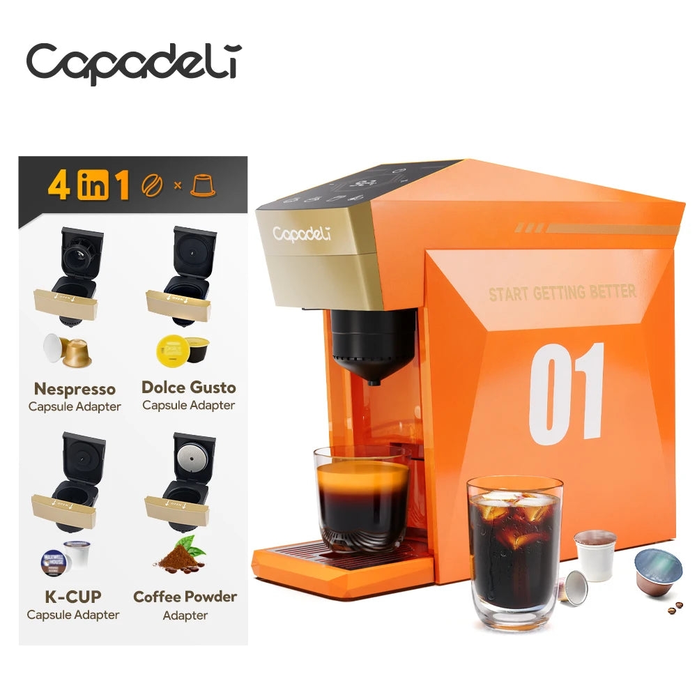 4-in-1 Espresso Machine Compatible with K Cup Pods Nes Original Capsule DG Capsules and Ground Coffee