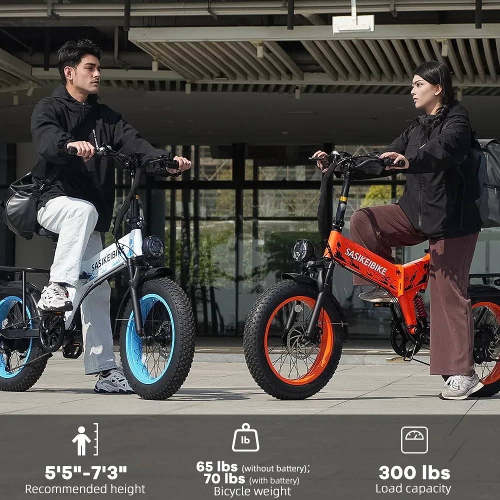 Folding 52V 20Ah Removabke Battery Electric Bike 1500W Peak Motor 20'' Fat Tire Mountain Commuter 30MPH