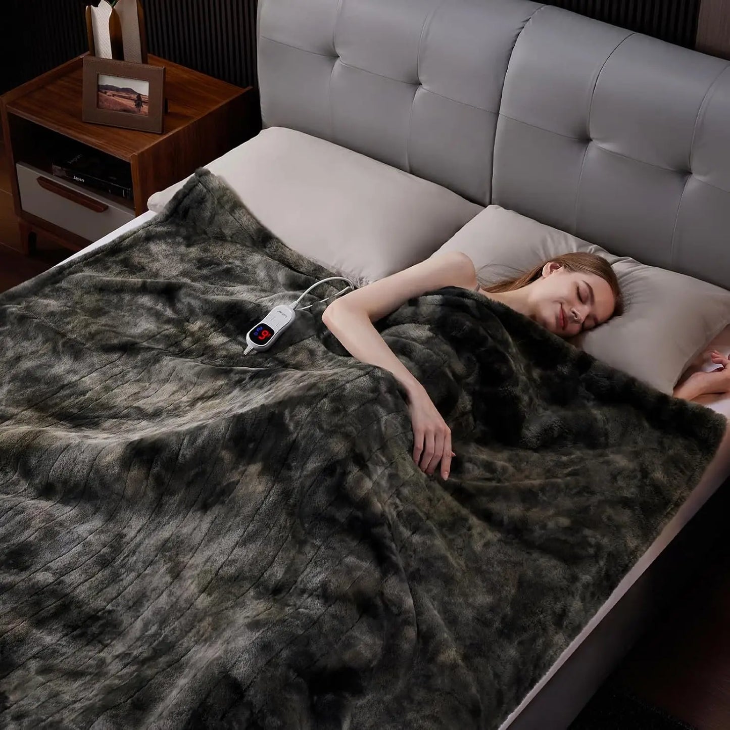 Soft Faux Fur Electric Heated Blanket with 10 Heat Levels & Auto Timer, Machine Washable (50x60 Dark Grey)