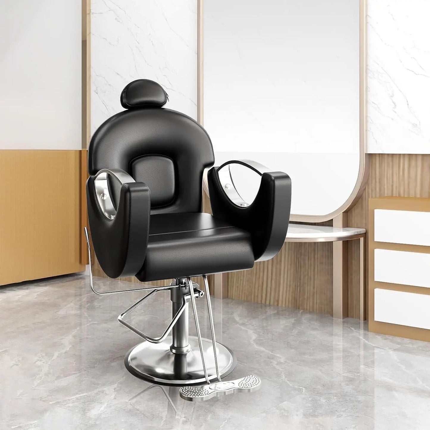 Reclining Barber Salon Chair 360°Swivel Barber Chair with Heavy Duty Hydraulic Pump for Spa Shampoo Hair Stylist Barbershop Home