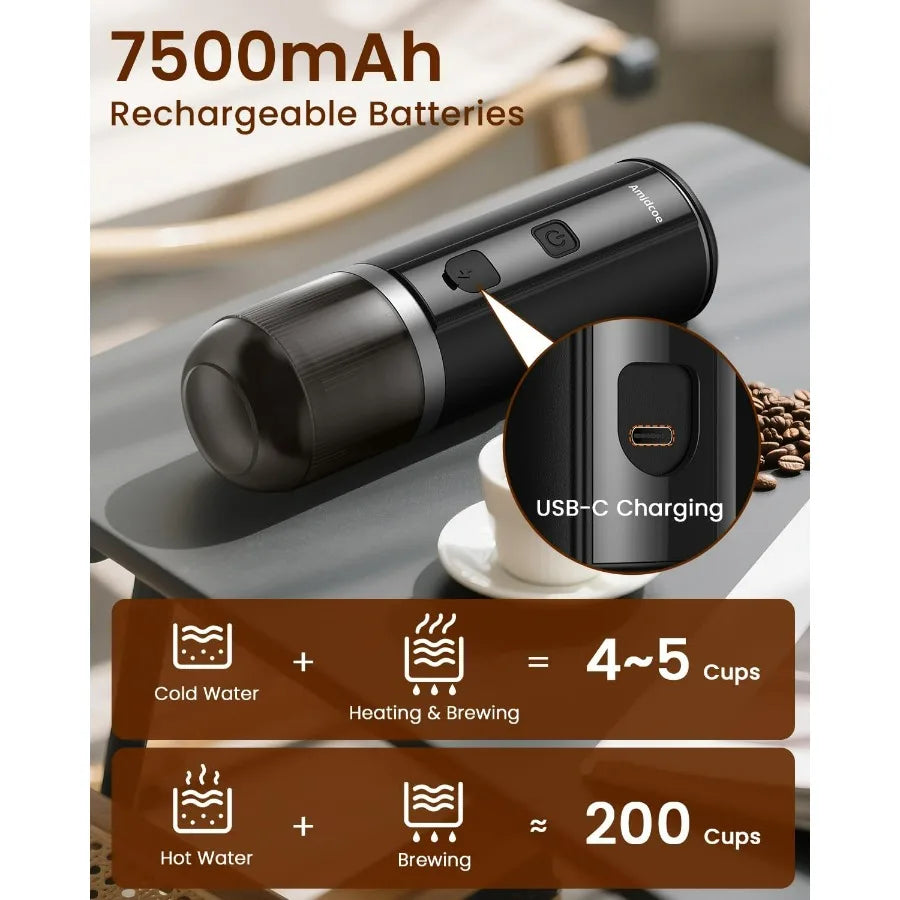 Portable Espresso Maker, 20 Bar Electric Espresso Machine for Travel, Camping, Rechargeable USB-C Mini Coffee Maker for NS Capsu