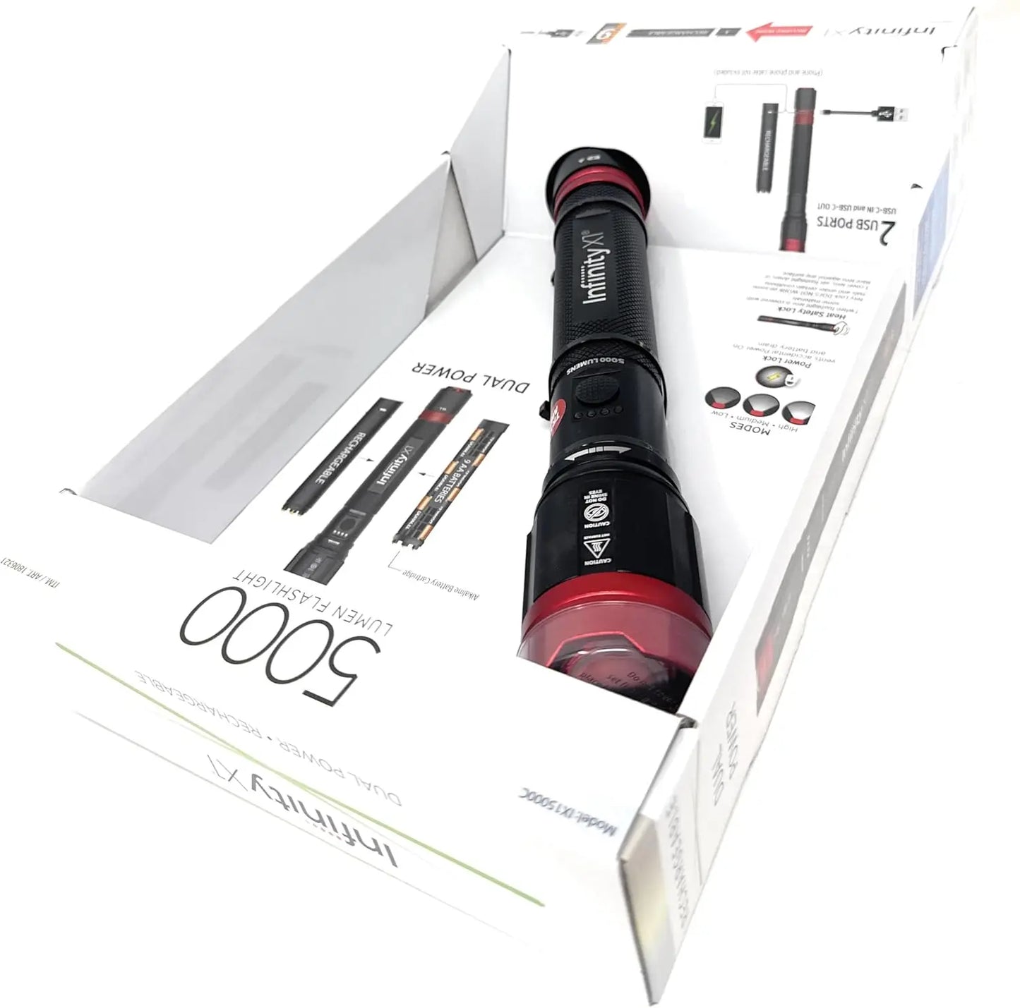 Dual Power Rechargeable Flashlight 5000 Lumens