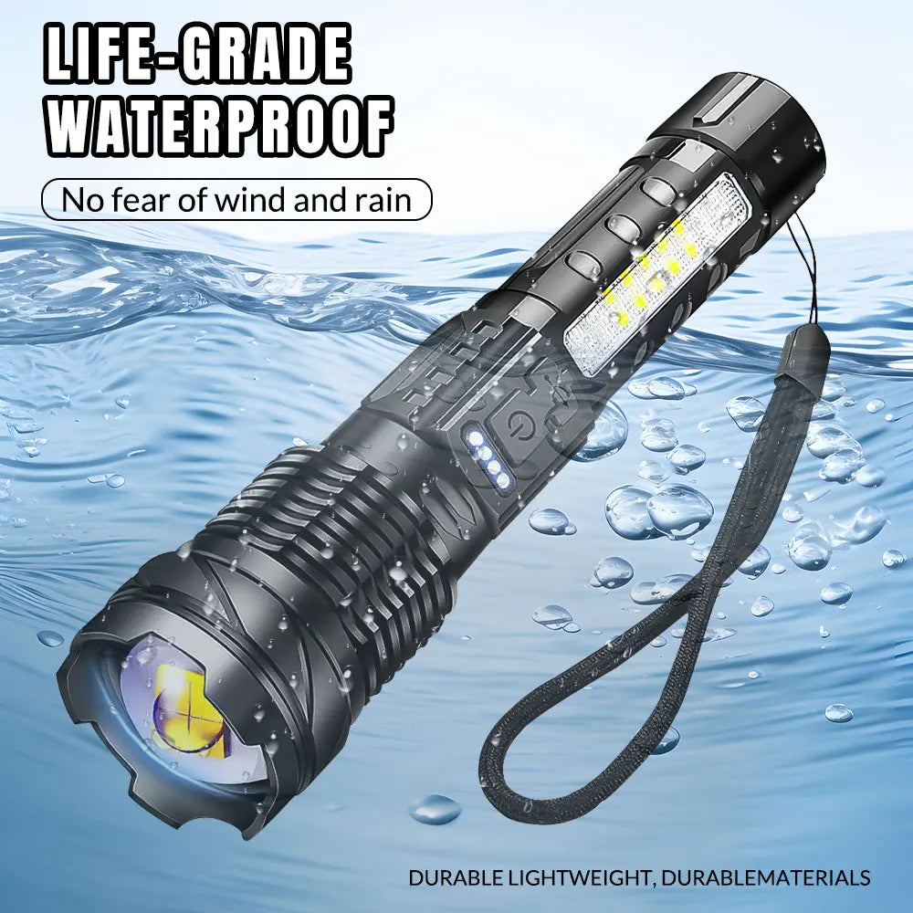 Zoomable Super Bright Flashlight 30W 7Mode COB LED Tactical Flashlight Portable Rechargeable Outdoor Lamp Built in Battery