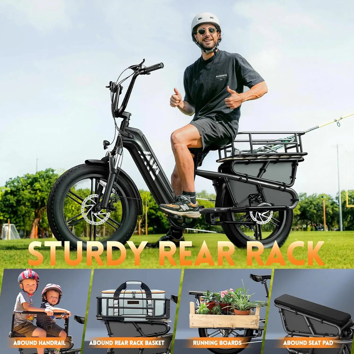 TST K004 1500W Cargo E-Bike, 20" fat tires, 60 miles range, 28MPH, 48V 15Ah removable battery, rear rack with basket.