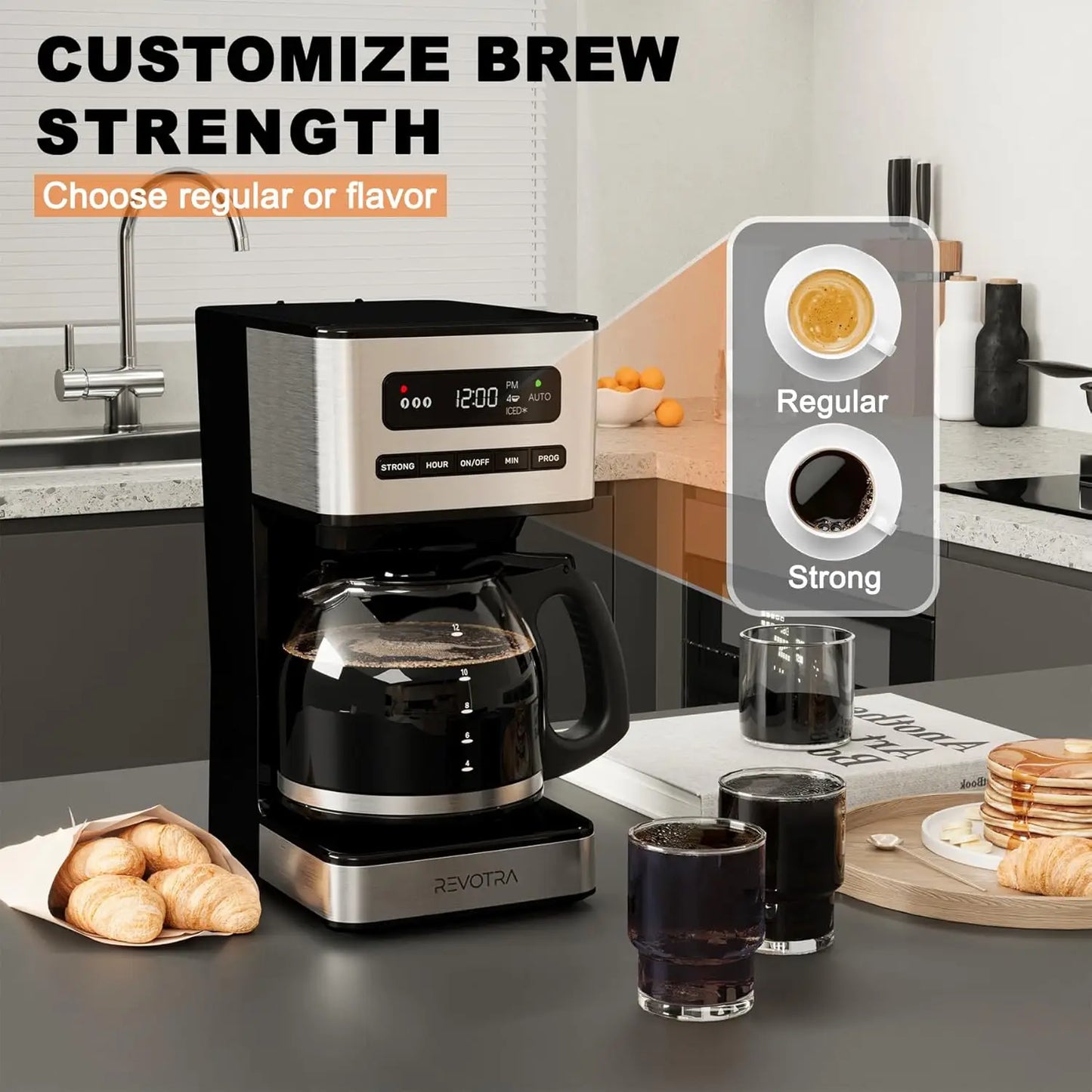 12-Cup Programmable Coffee Maker with Strong Brew, 24H Timer, Auto Shut-Off, Keep Warm, Pause & Serve