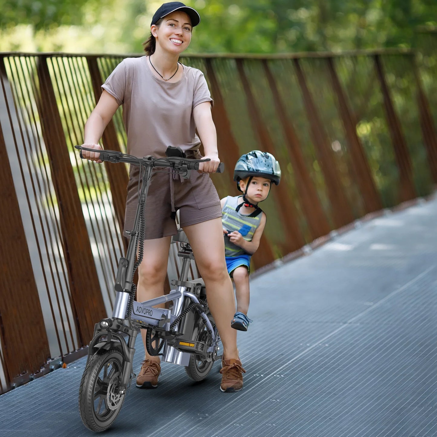 AOVOPRO 14inch EB60 Foldable Ebike 500W 48V 10.4AH Electric Bicycle 22MPH 28Miles Long Range with Two Seats for Adult