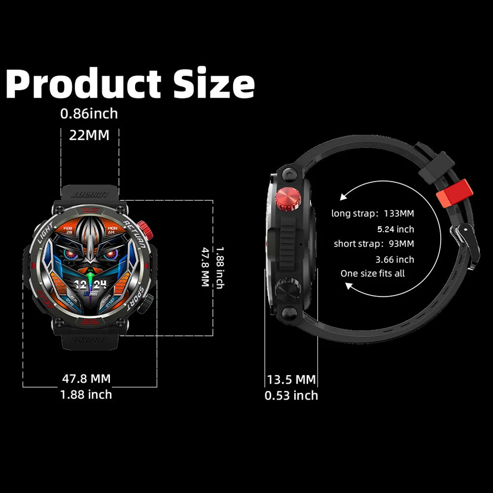 LOKMAT ZEUS 5 PRO Flashlight Smart Watch Bluetooth Calls Watch Waterproof Fitness Tracker Message Push Smartwatches for Phone
