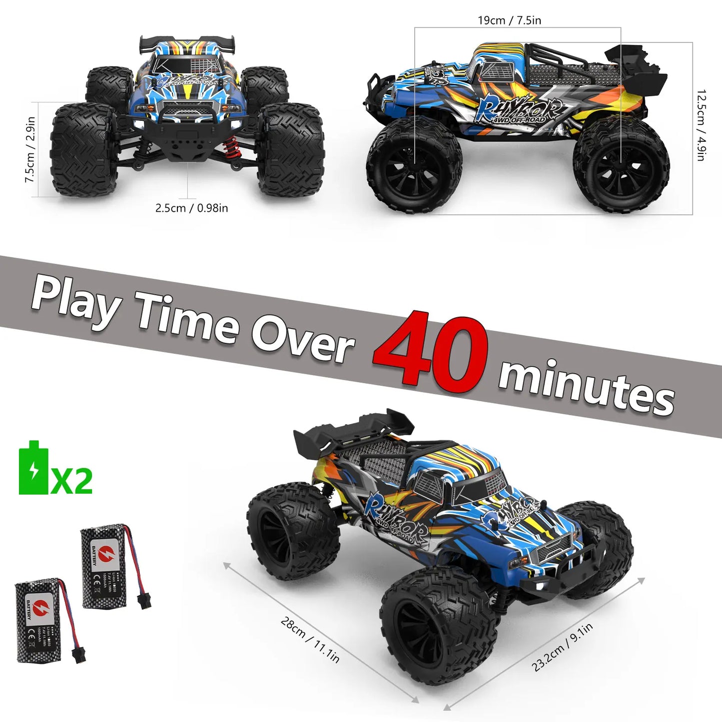 Fastest Professional Racing RC Cars 40+KM/h-Remote Control 4WD 1:16 Off-Road Vehicle With 2 Batteries