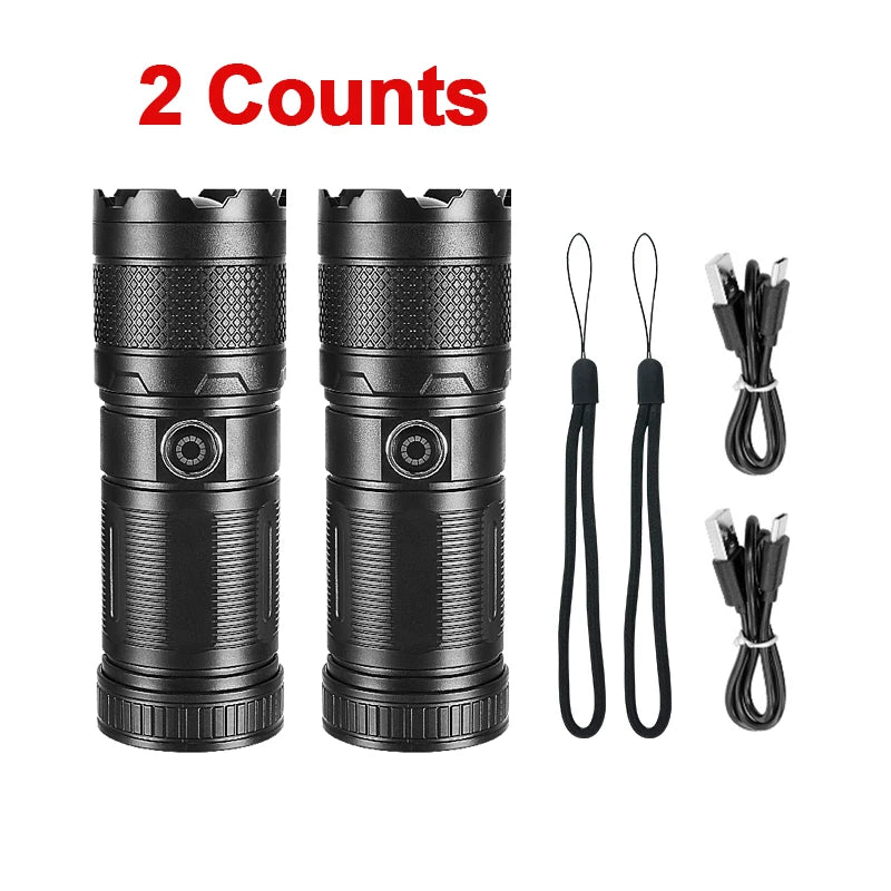 High Power Led flashlight Strong Light Rechargeable Torch Portable Handheld Flashlight Long Range 5km COB Light Camping Hiking