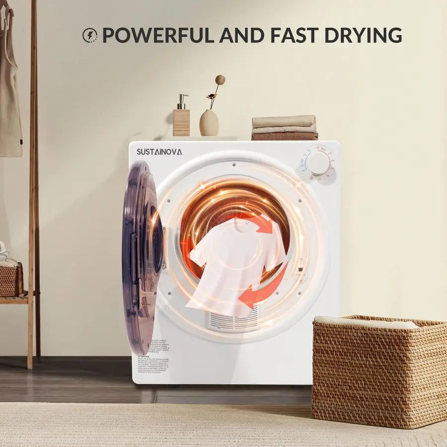 Compact Laundry Dryer, 2.6 cu ft Front Load Stainless Steel Clothes Dryers with Exhaust Pipe, 1400W, Control Panel FourFunction