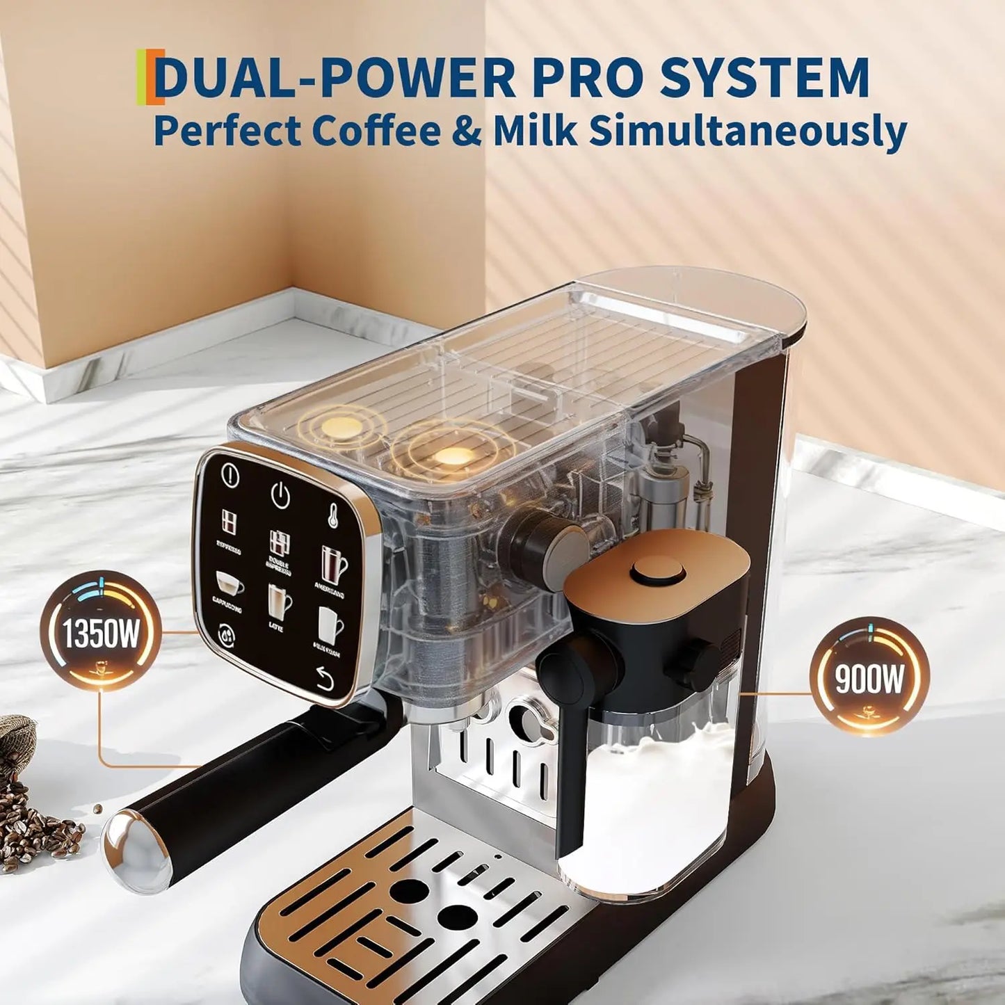 20Bar Fully Automatic Espresso Machine Professional Coffee Maker with Auto Milk Frother, Touchscreen Control&Heating, QuickStart