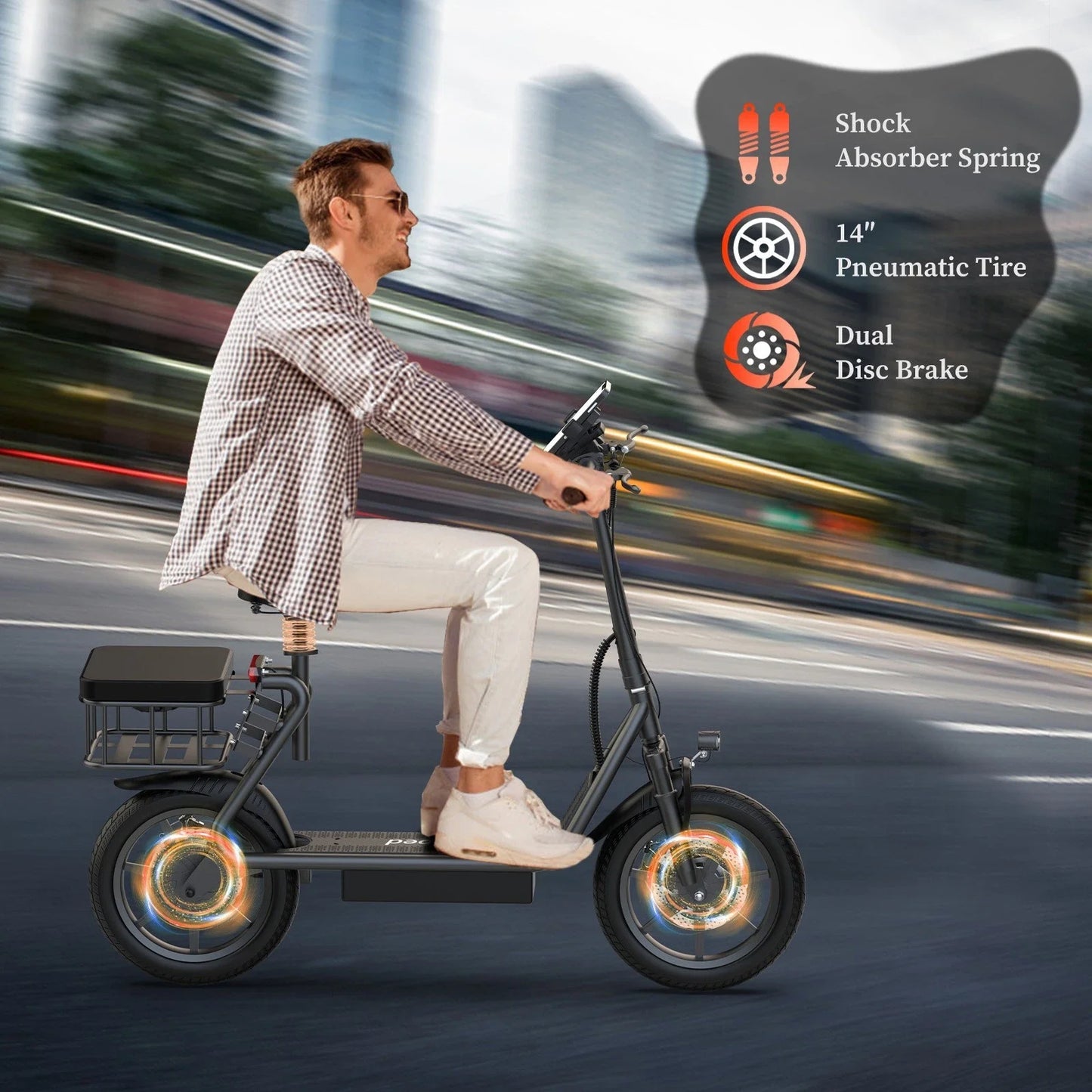 LADPED LPBS 500W 14inch Electric Bicycle 10.4AH Battery 28Miles Max Range 21MPH Max Speed Shock Absorption Foldable Adult Ebike