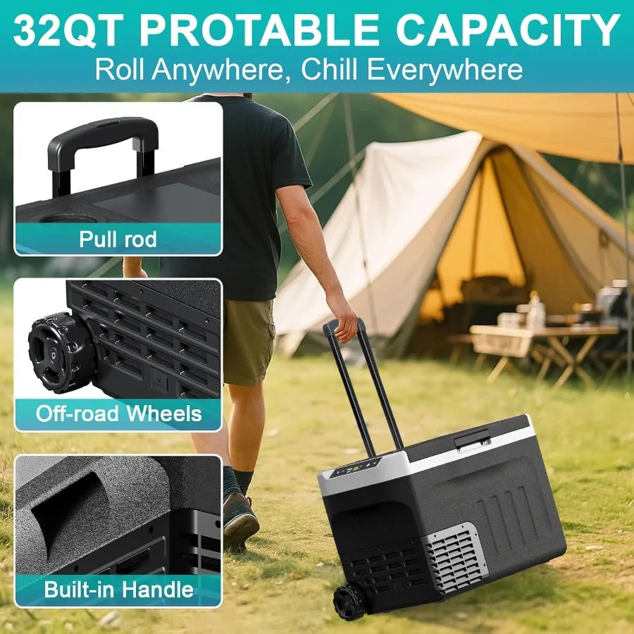 12 Volt Portable Refrigerator 32QT 30L Electric Cooler 12/24V DC 110-240V AC -468 Dual Mode Portable Freezer 12V Car Fridge wit