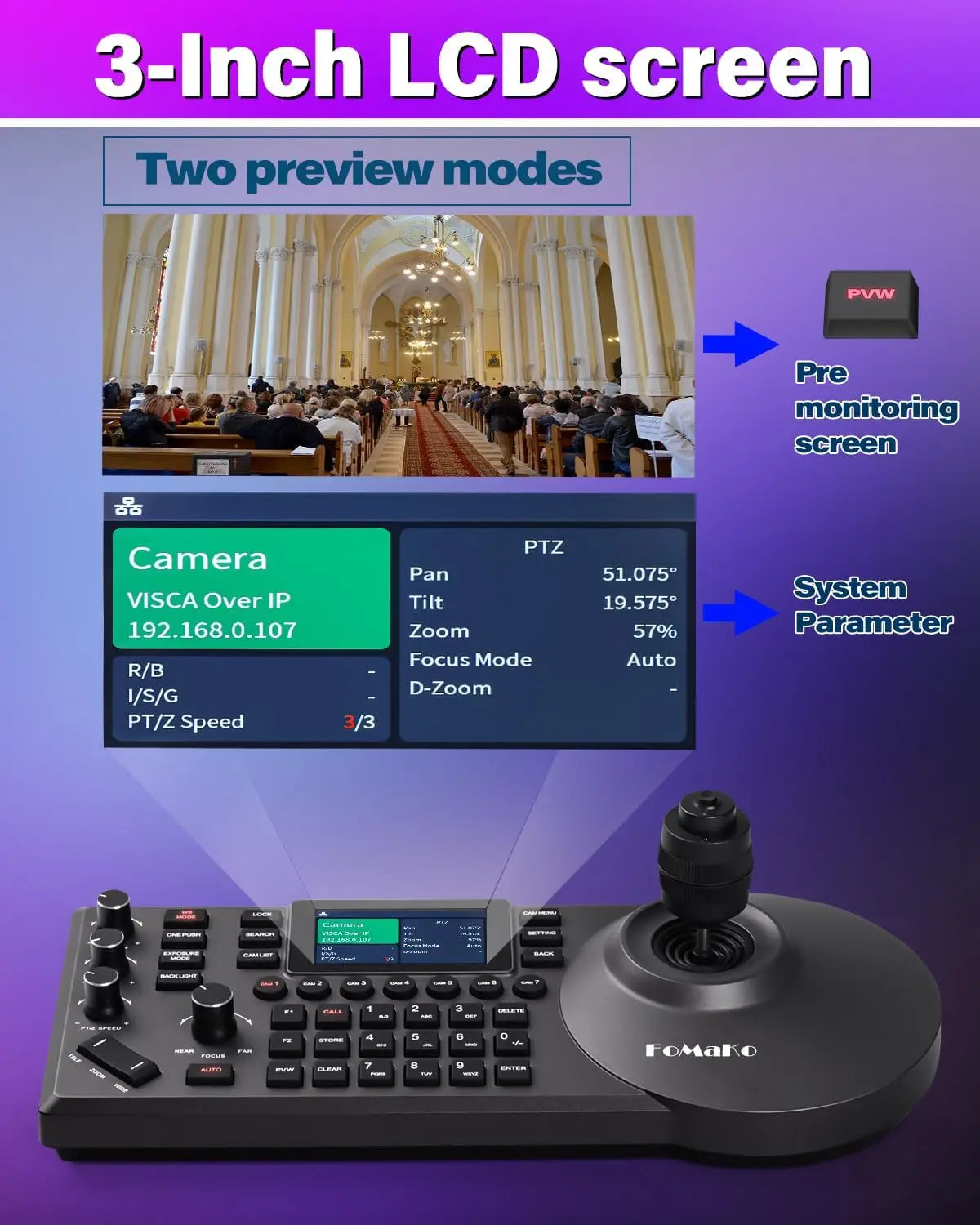 FoMaKo 4K PTZ Camera HDMI AI Auto-Tracking PTZ Camera 4K 20X Optical Zoom(3pcs), PTZ Controller PoE for Church Worship Education