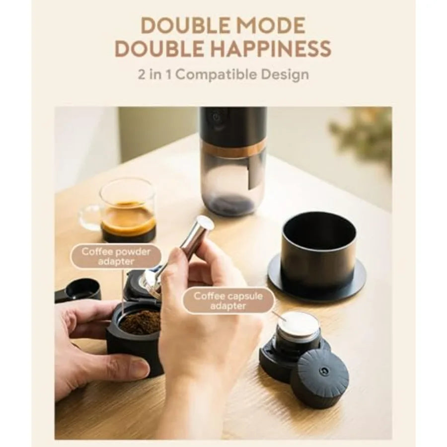 Portable Electric Espresso Coffee Maker for Camping Travel Home Use with NS Capsules and Coffee Grounds Self-Heating Version in