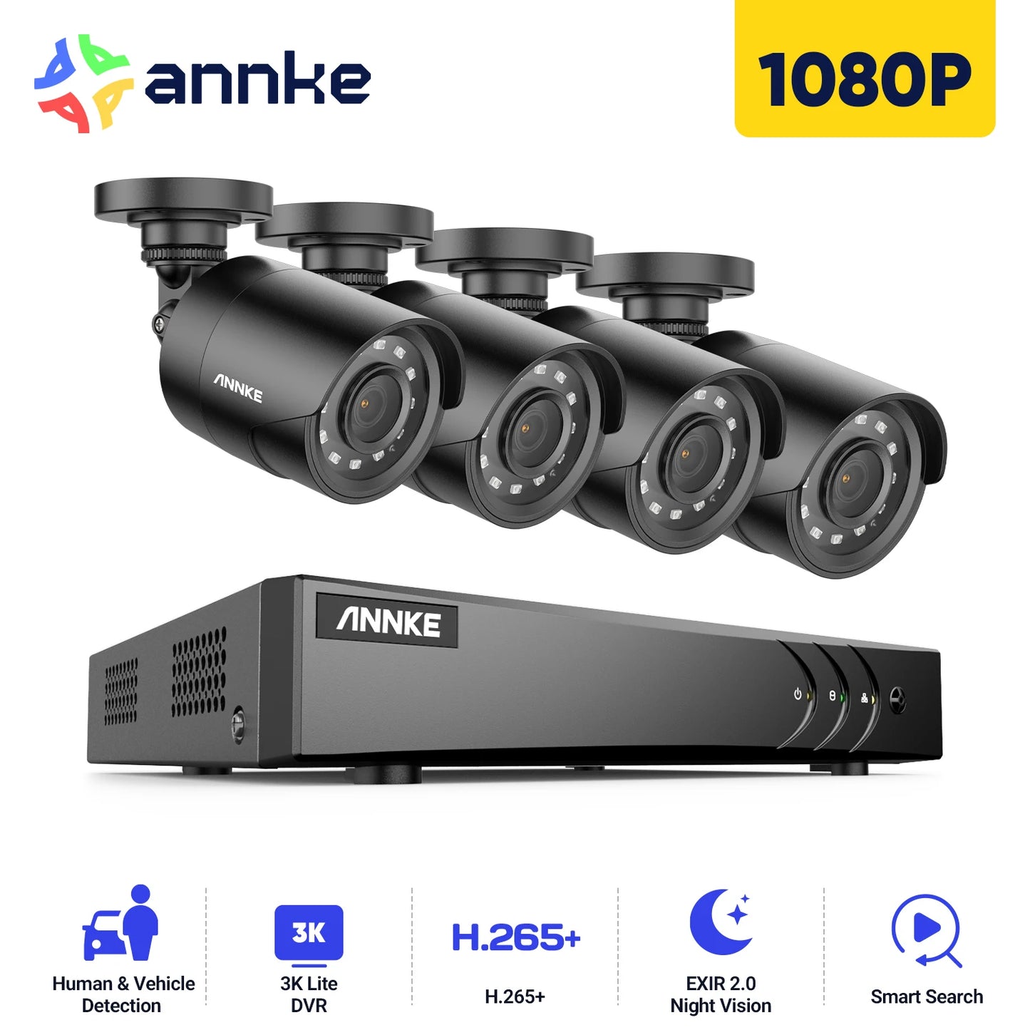 ANNKE 8CH 1080P FHD Video Surveillance System H.265+ 5in1 5MP Lite Recorder 1080P Outdoor Weatherproof Security Camera CCTV Kits