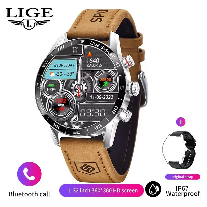 LIGE Rugged Military GPS Smart Watch Men 1.39 inch AMOLED Screen Heart Rate Bluetooth Call Waterproof Outdoor SmartWatch 2025