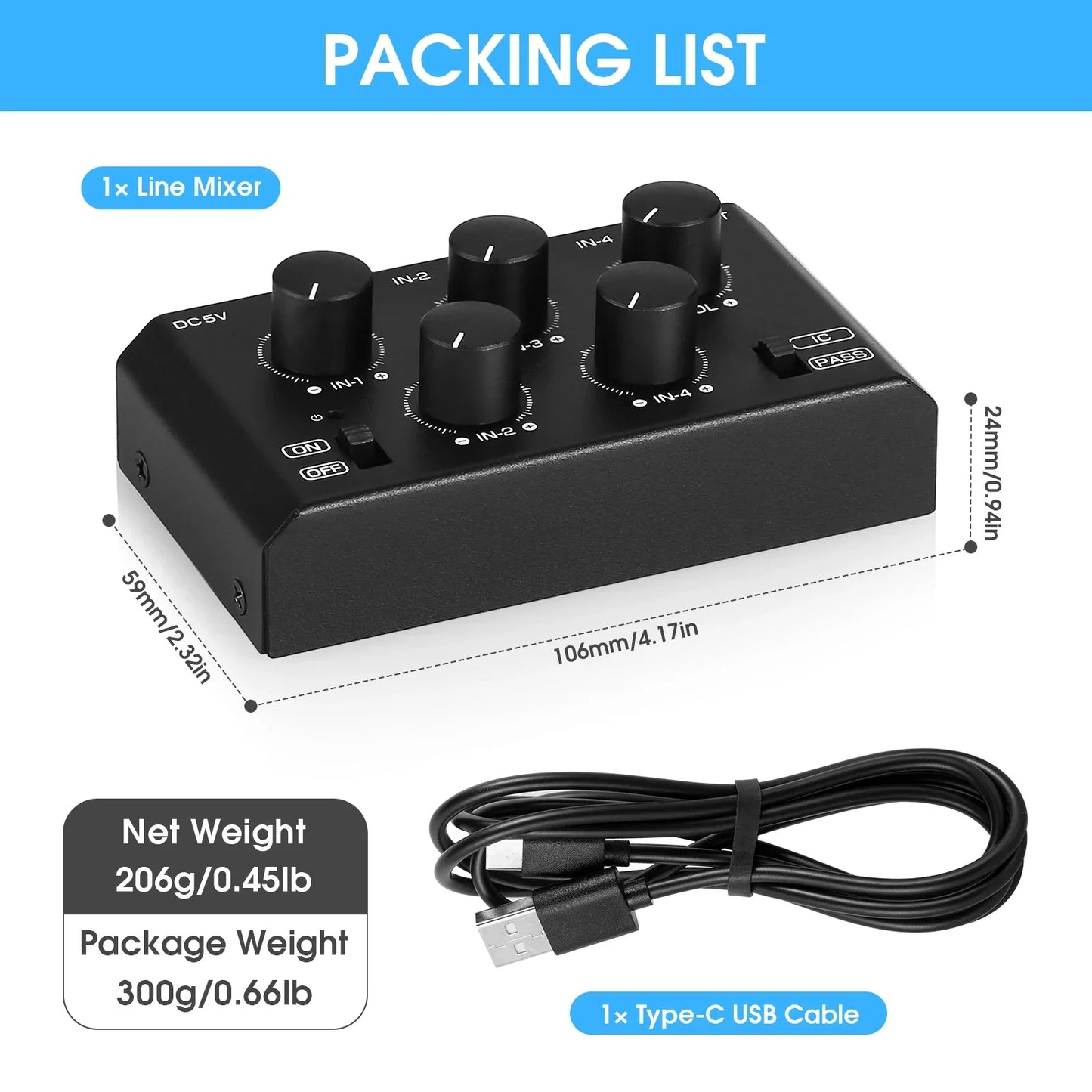 Nobsound MC5-BX Mini Stereo 4 Channel Audio Mixer Ultra Low-Noise Home/ Studio/ Bar Line Mixer