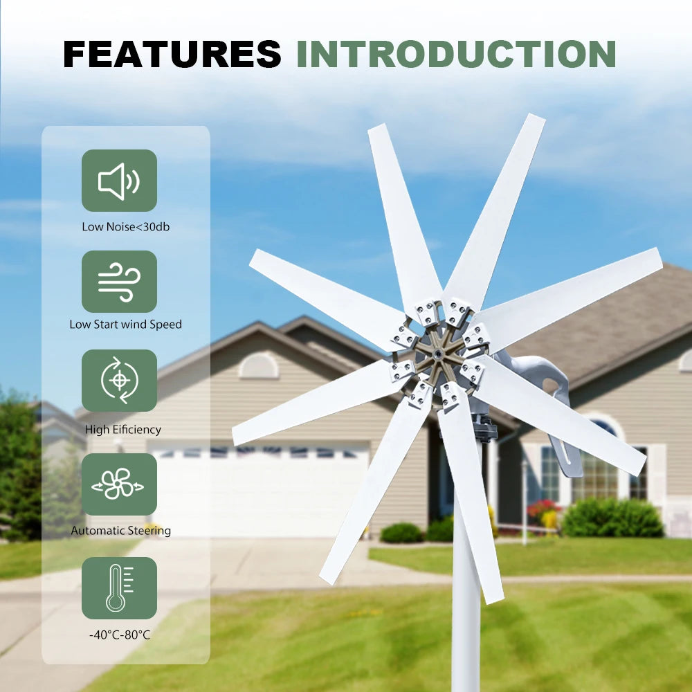 1kw 1000w Horizontal Strong Wind Turbine Generator 48V 24V 12V Power Magnetic Dynamo Free Energy 220v Inverter Output For Home