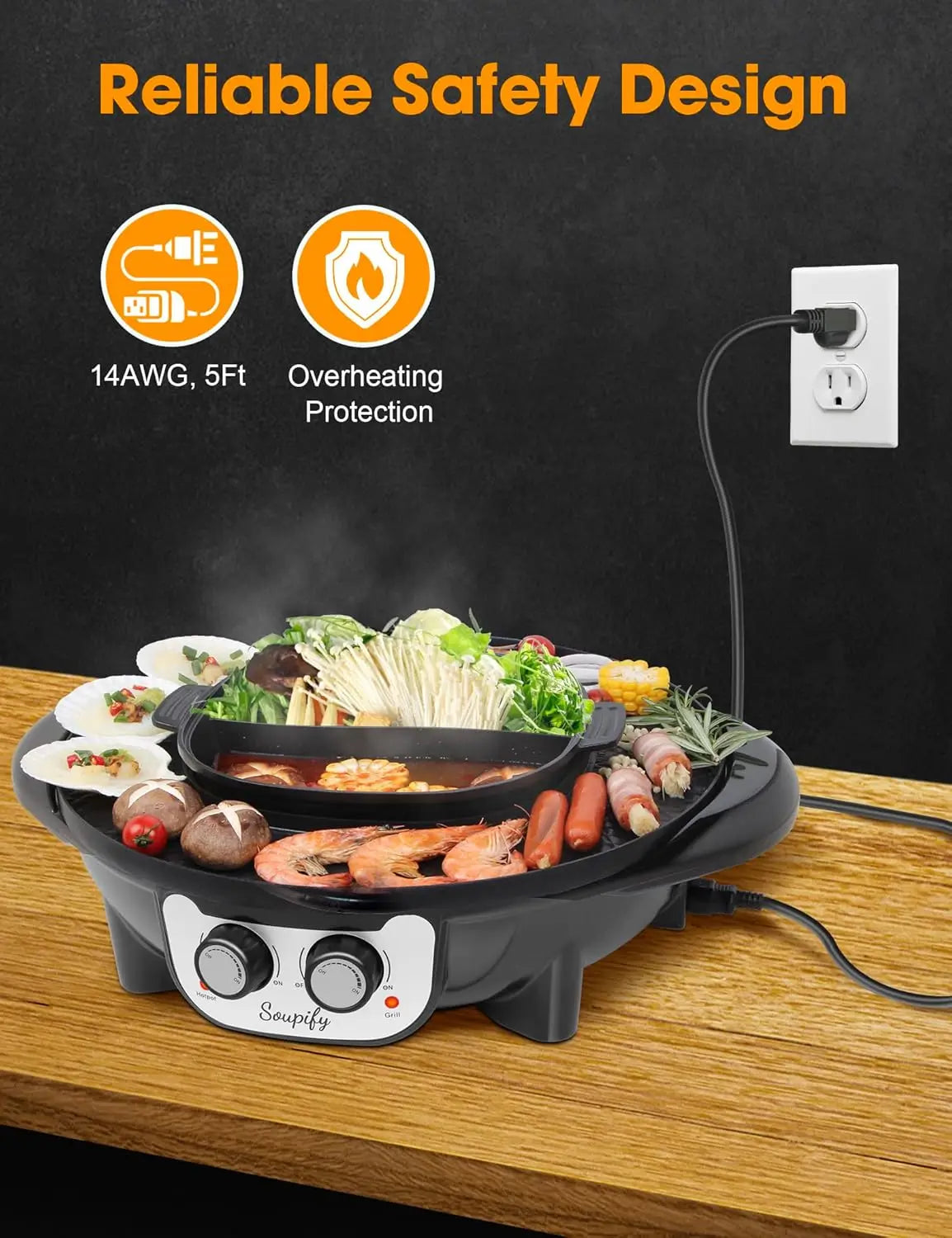2-in-1 Electric Hot Pot and Grill with Dual Temperature Control, Non-Stick Pan for Family Gatherings