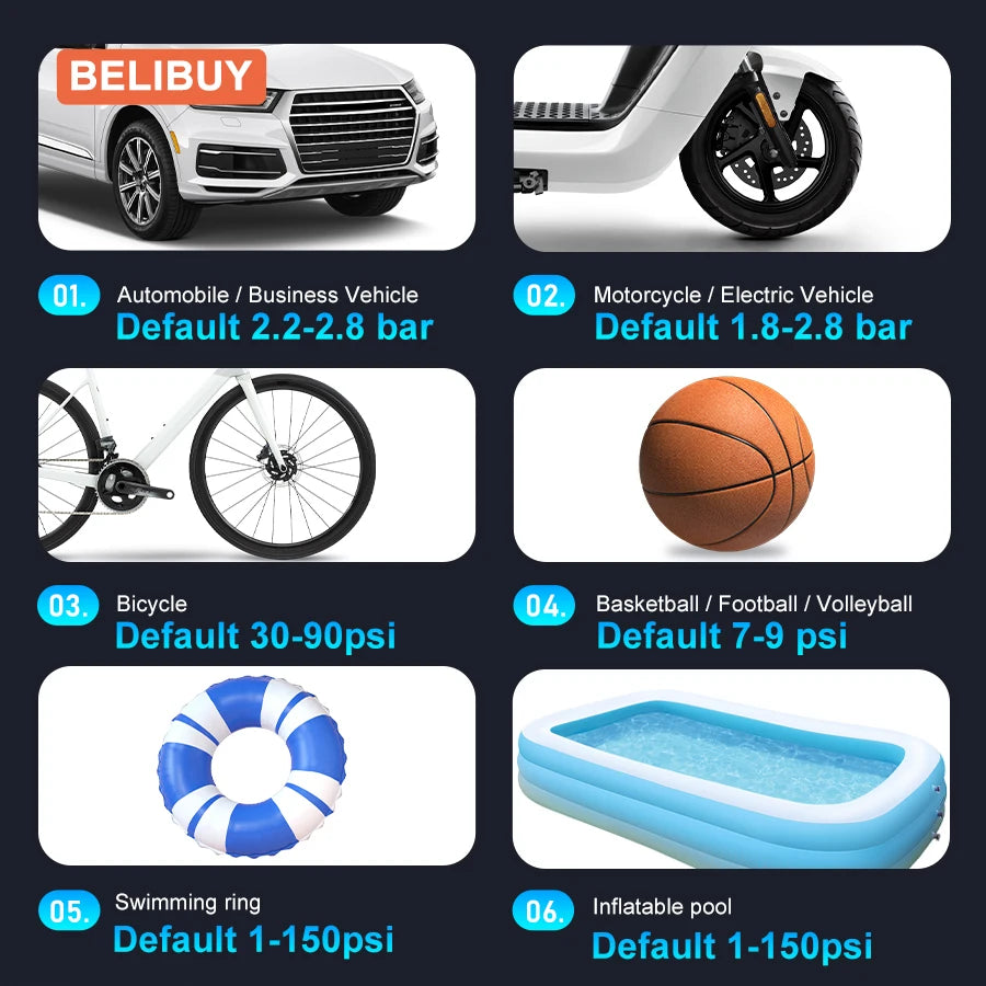 BELIBUY Car Air Pump Air Compressor Car Air Pump Car Tire Inflator USB Mobile Power Supply Suitable for Cars and Motorcycles