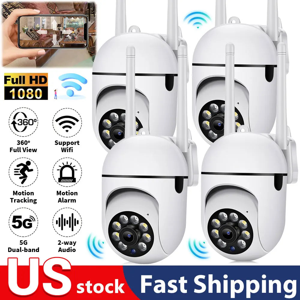 4pcs Ultra HD 1080P Wireless Security Cameras with Motion Tracking, Dual-Band WiFi & 5G, 360° View - Indoor/Outdoor Home Surveil