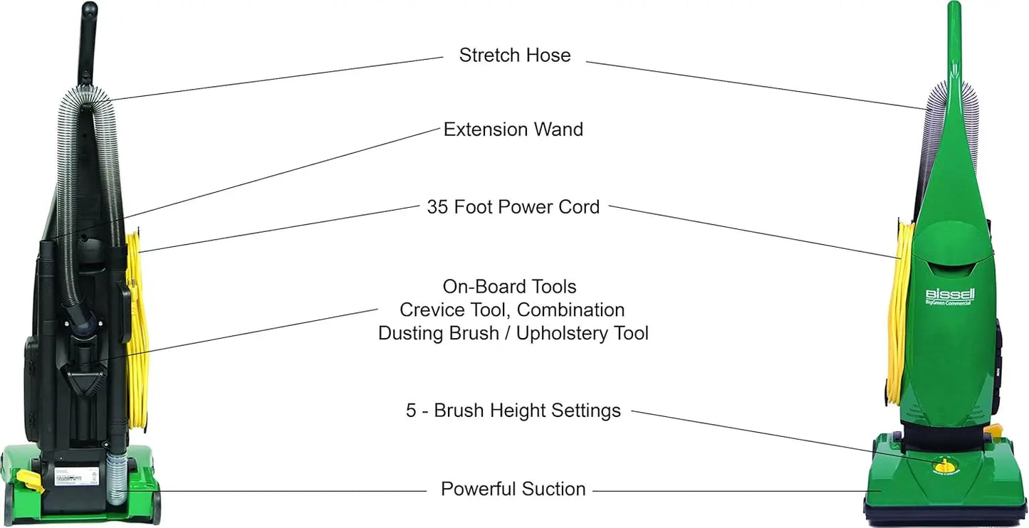 Commercial Upright Vacuum Cleaner, Lightweight 12 lbs, 13" Path, 5 Height Adjustments