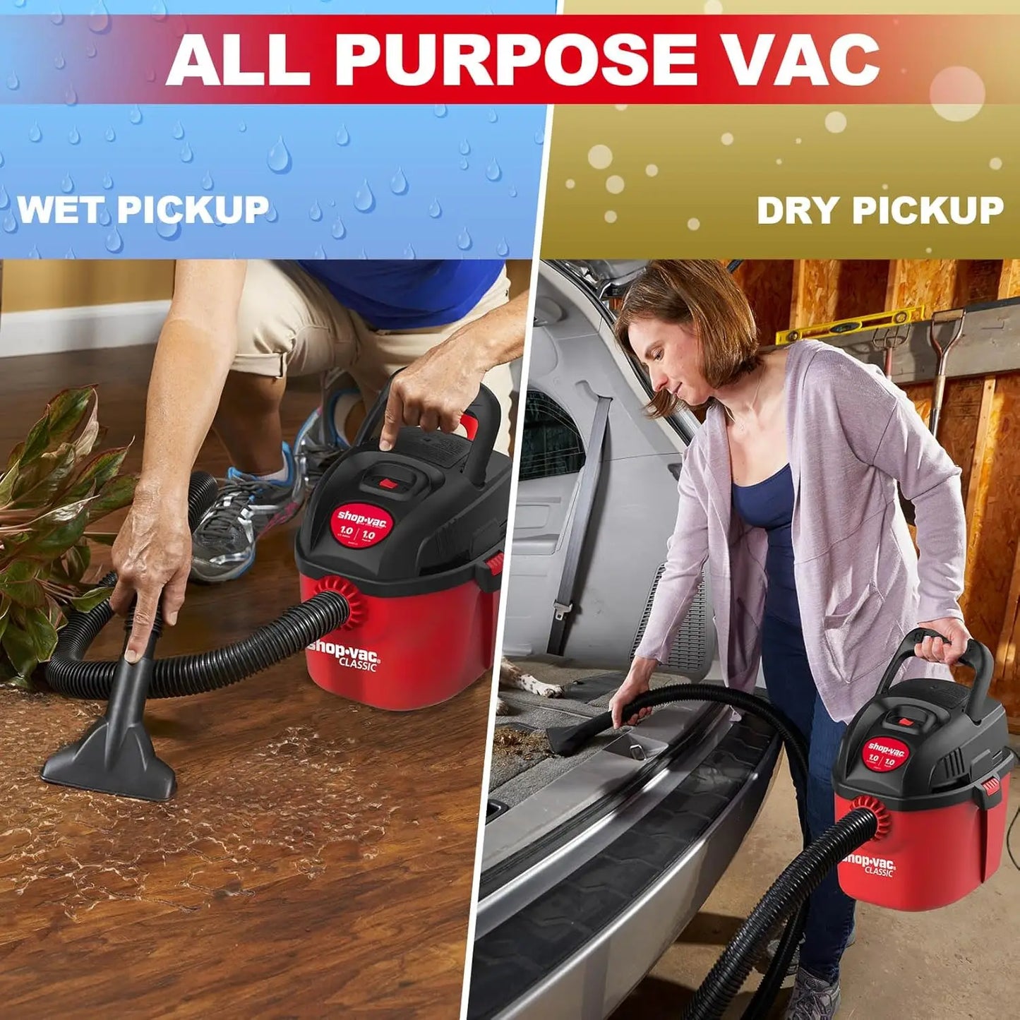 1 Gallon Portable Wet/Dry Vacuum Cleaner with Accessories, Compact Design for Home and Car