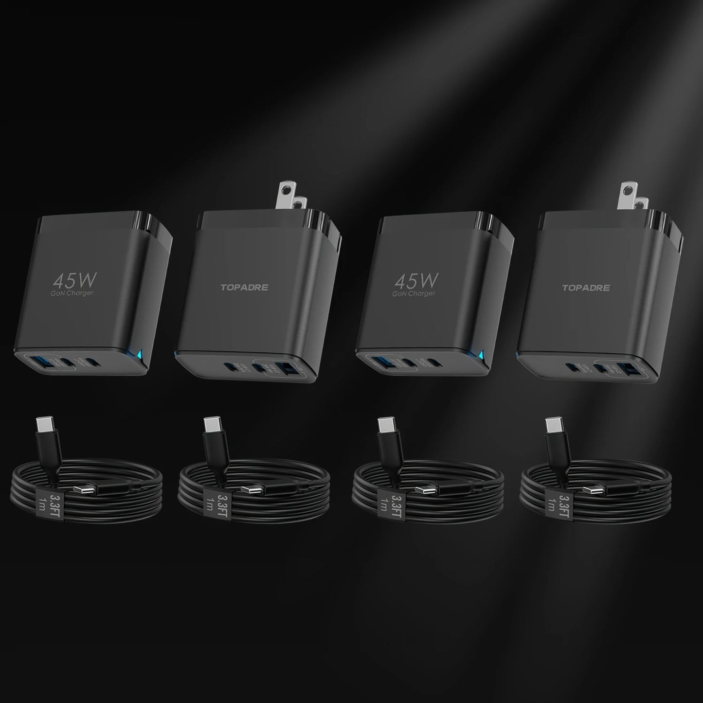 2packs 45W 3 Port USB Charger Type C Fast Charge Mobile Phone Adapter For iPhone Samsung Xiaomi Huawei Quick Charge Wall Charger